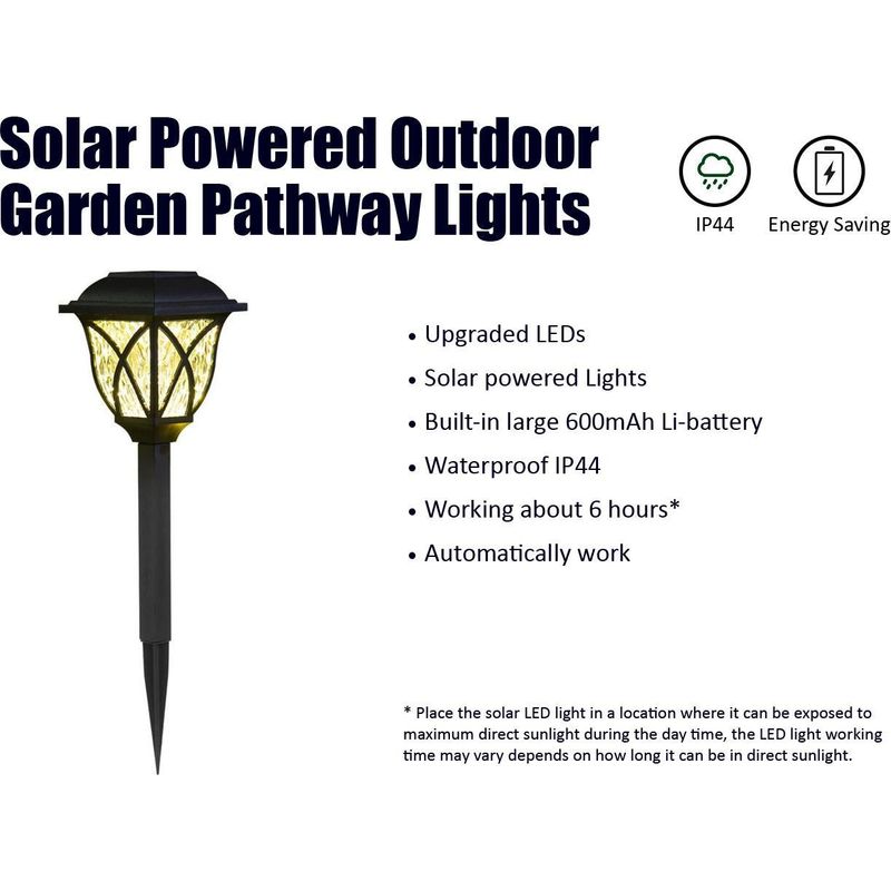 Set Mit 6 Solar-led-leuchten Für Garten, Terrasse Und Einfahrt, Außenbeleuchtung Mit Welleneffekt, Wasserdicht.