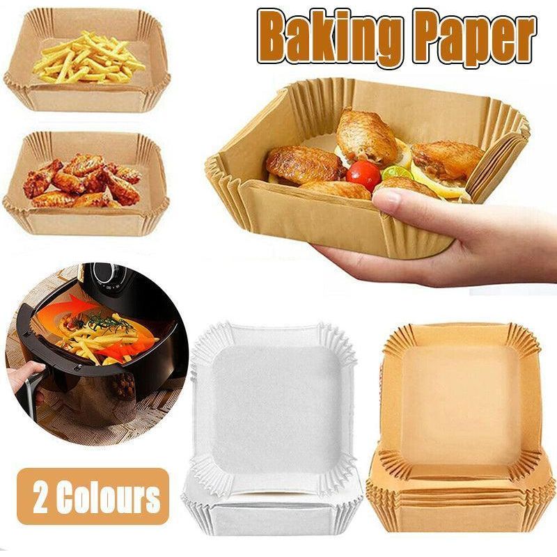 Quadratisches Einweg-kochpapier Für Heißluftfritteusen, Antihaftbeschichtet, Wasserdicht, Holzfarben.