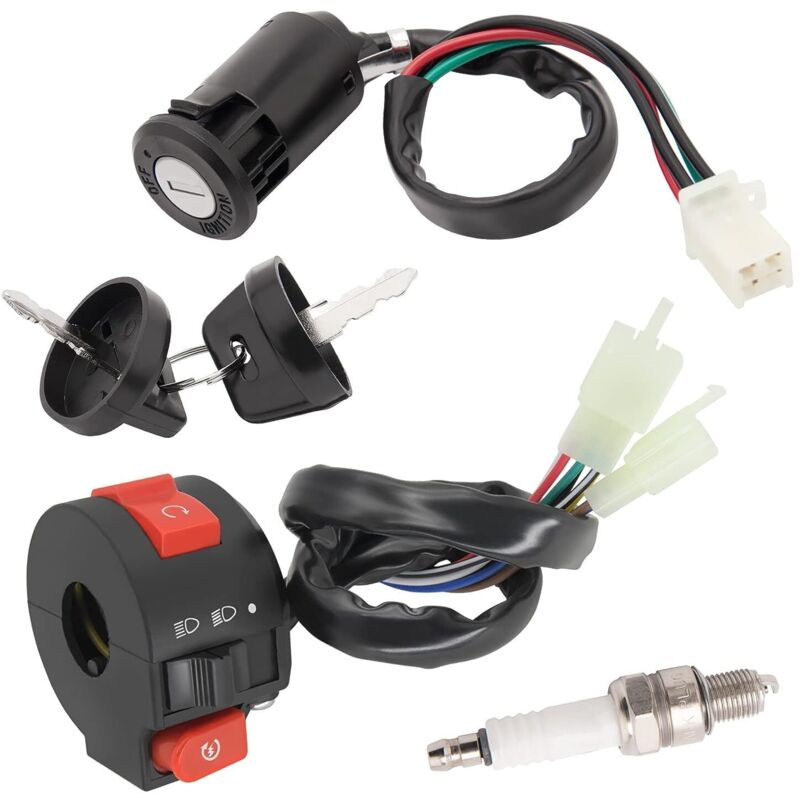 4 Fils Clé De Contacteur D'Allumage Avec Capuchon+nterrupteur De Démarrage Gauche 3 Fonctions+bougie D'Allumage Pour 50cc 70cc 90cc 110cc 125cc 150cc Atv 4 Roues Dirt Bike Scooter Pièces