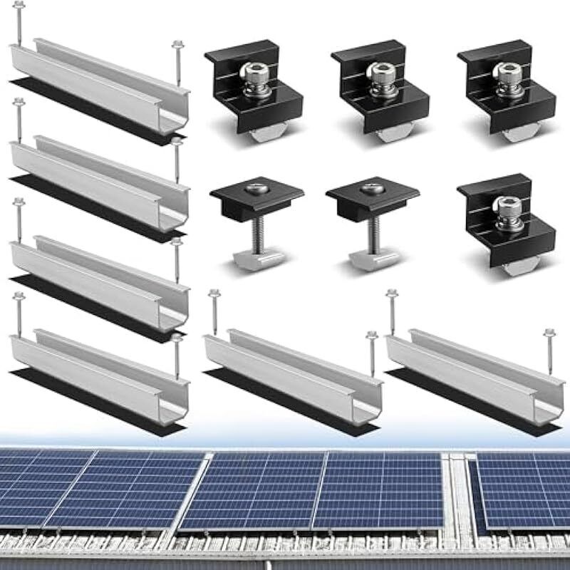 Kit De Support De Panneau Solaire Avec Pince D'Extrémité : Support De Panneau Solaire Pv Avec Rails Profilés En Aluminium De 12 Cm Et Pince De 30 À 35 Mm D'Épaisseur Réglable Pour Toit Plat