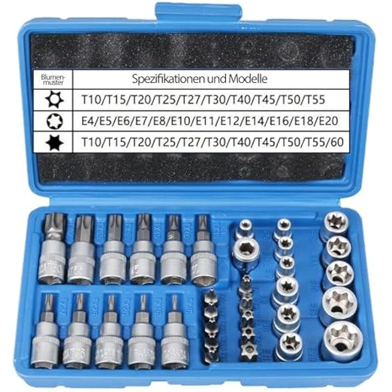 Lot De 34 Douilles Torx Mâles Femelles : E4-e20 T10-t60 Avec Embouts T10-t55 Et Adaptateur 3/8