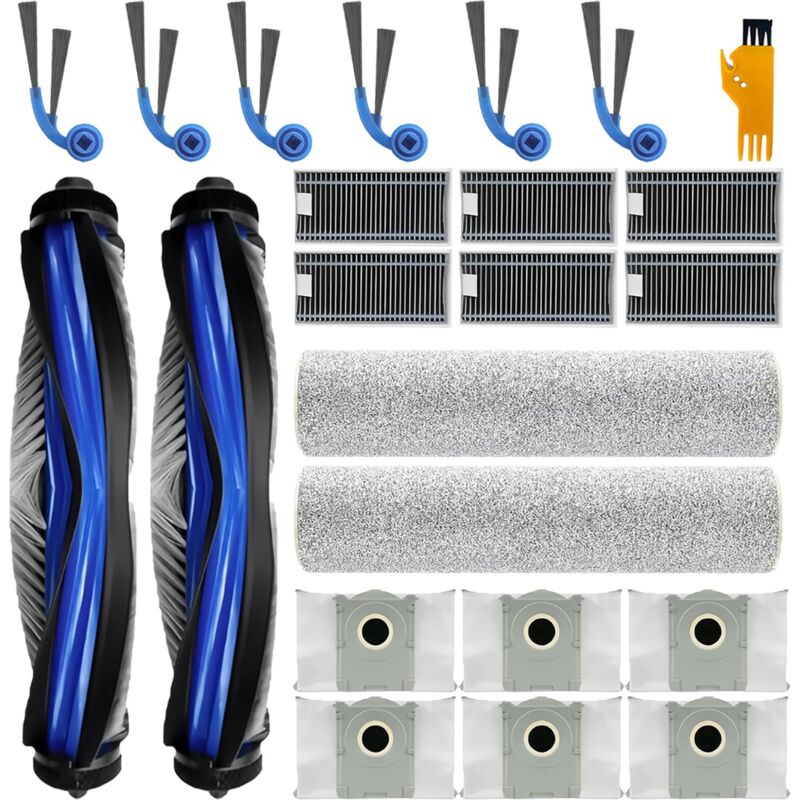 24 Pièces D'Accessoires Pour Ecovacs Deebot T80 Omni / T80 Aspirateurs, 2 Brosses Principales,2 Rouleaux De Nettoyage Mopp,6 Filtres,6 Sacs De Poudre,6 Brosses Latérales,2 Outils De Nettoyage