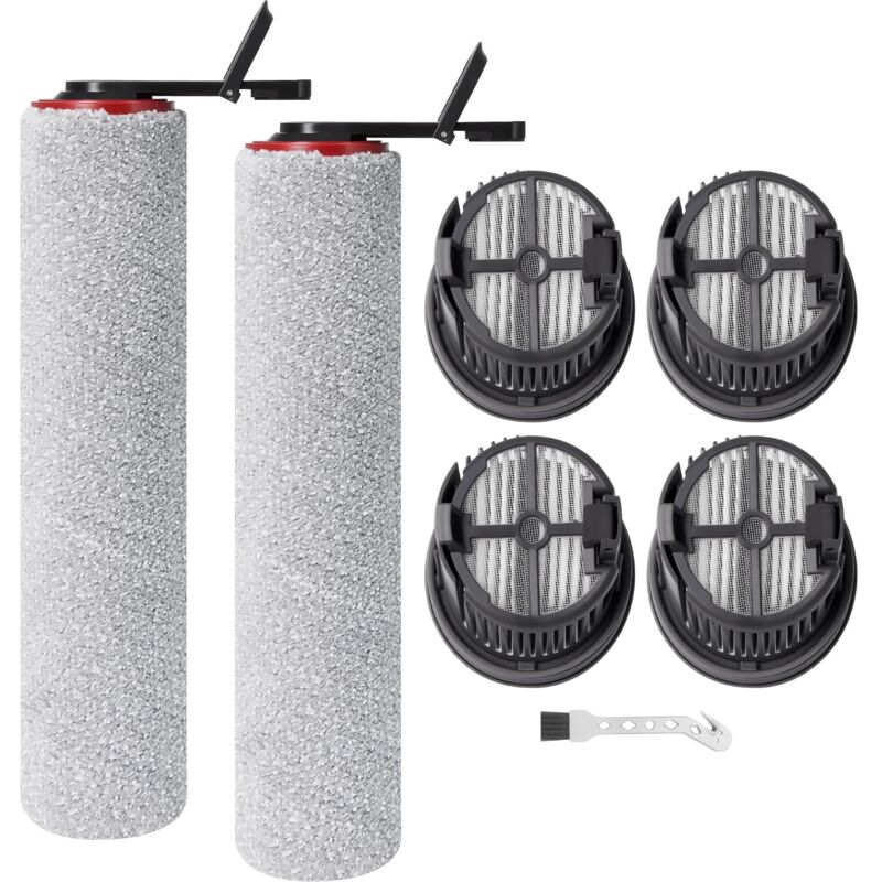 Lot De 2 Rouleaux De Brosse De Rechange Pour Aspirateur Sec Et Humide Mova M50 Ultra/x4 Pro/x4 Plus, 2 Rouleaux De Brosse, 4 Filtres À Sec, 1 Brosse De Nettoyage