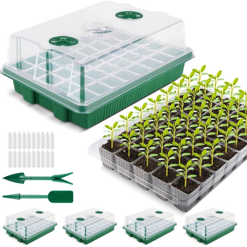 Mini Serre Pour Plantes, Xl Intérieure Plateau Semis Avec Couvercles Rehaussés, 38x24x12 Cm Bac À Semis Pépinière Boîte De Culture Durables, 4 Pièces 160 Cellules, Vert