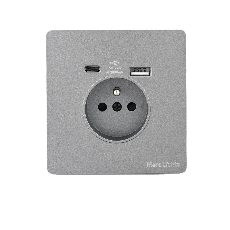 1 Stück 16-a-steckdosenleiste Mit Usb- Und Usb-c-anschlüssen, Wandmontage, Schutzglas, Schnelllade-usb-anschluss Für Smartphones, Tablets Und Andere Elektrische Geräte, Grau