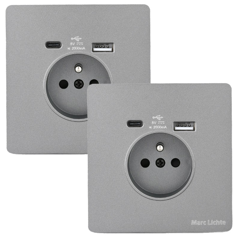 2er-pack 16-a-steckdosenleiste Mit Usb- Und Usb-c-anschlüssen, Wandmontage, Schutzglas, Schnelllade-usb-anschluss Für Smartphones, Tablets Und Andere Elektronische Geräte, Grau