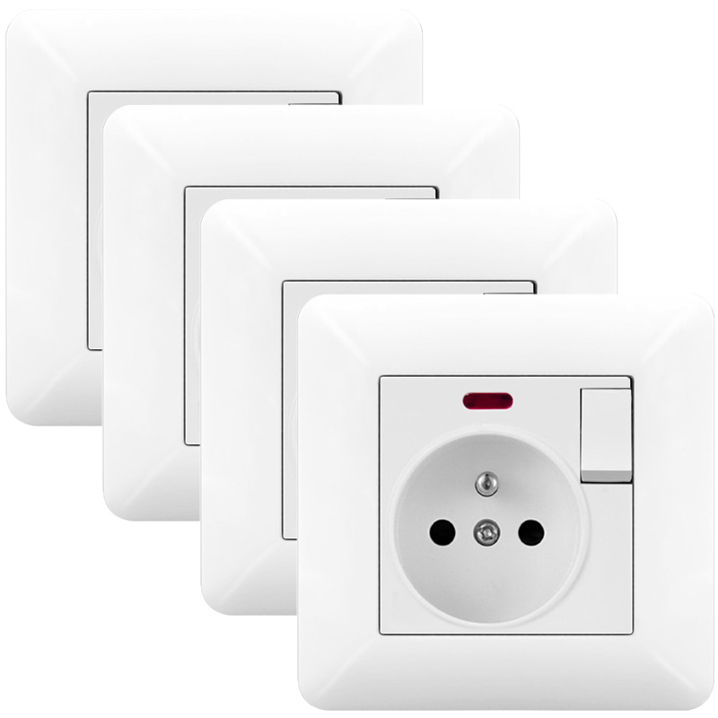 4er-set 16-a-wandsteckdosen Mit Schalter Und Led – 240-v-unterputzsteckdose, Französischer Standard, Weiß