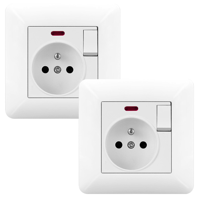 2er-pack 16-a-wandsteckdosen Mit Schalter Und Led – 240-v-unterputzsteckdose, Französischer Standard, Weiß