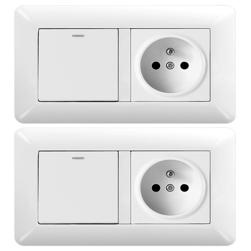 2-teiliger Doppelmodul-schalter + 2p+e-steckdose – Einfache Installation Bei Renovierungen, Horizontale Oder Vertikale Montage, Weiß