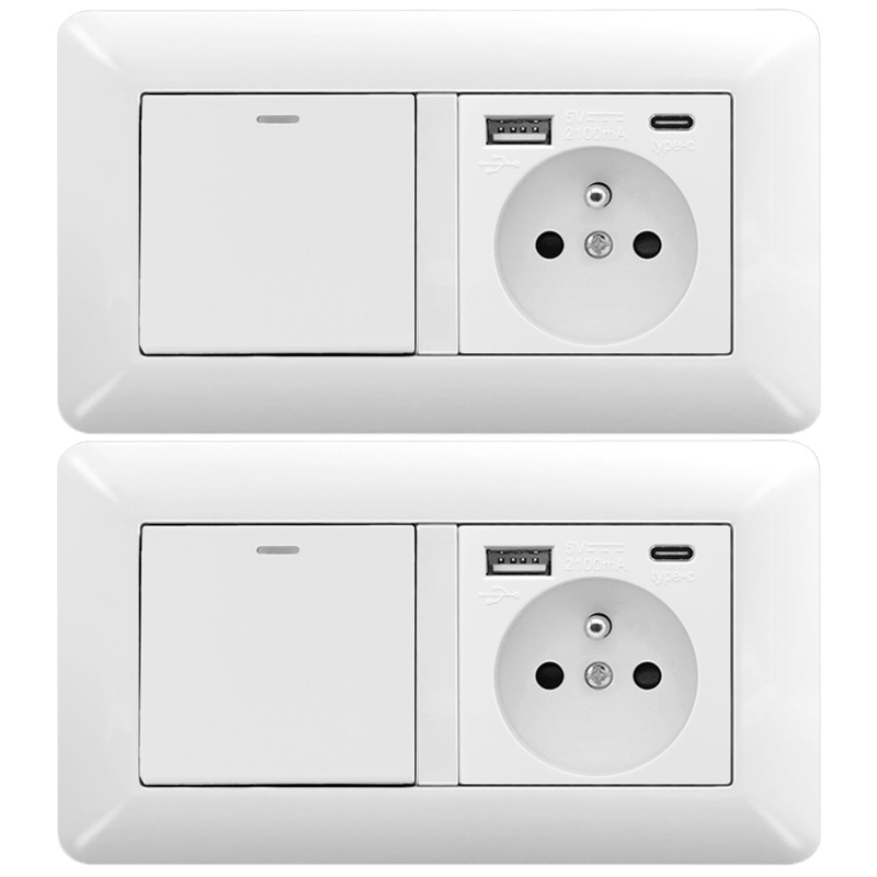 2-teiliges Set – Wandschalter + Usb-anschluss + Typ-c-steckdose, Modernes Duo Für Die Renovierung
