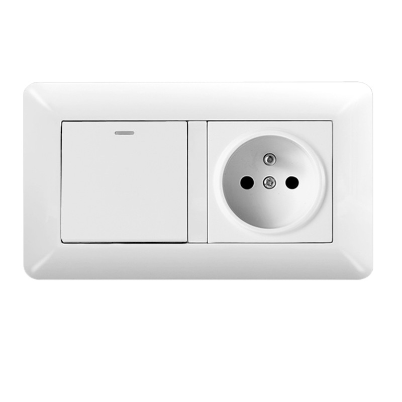 Doppelmodul-schalter + 2p+e-steckdose – Einfache Installation Bei Renovierungsarbeiten, Horizontale Oder Vertikale Montage, Weiß