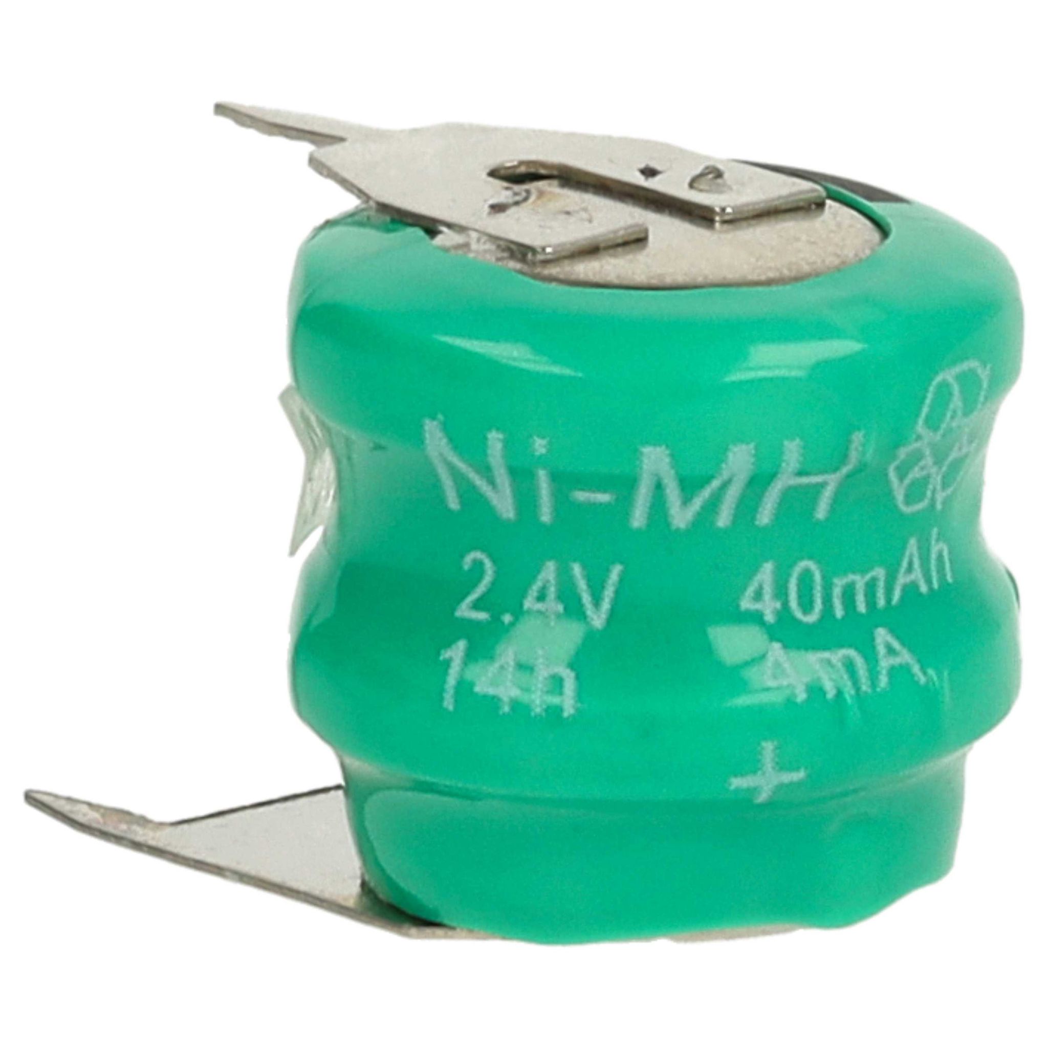Vhbw - Knopfzellen Akku Typ V40h (nimh, 40mah, 2.4v) - Säule Mit 2 Zellen, 3 Pins Printanschluss, Wiederaufladbar