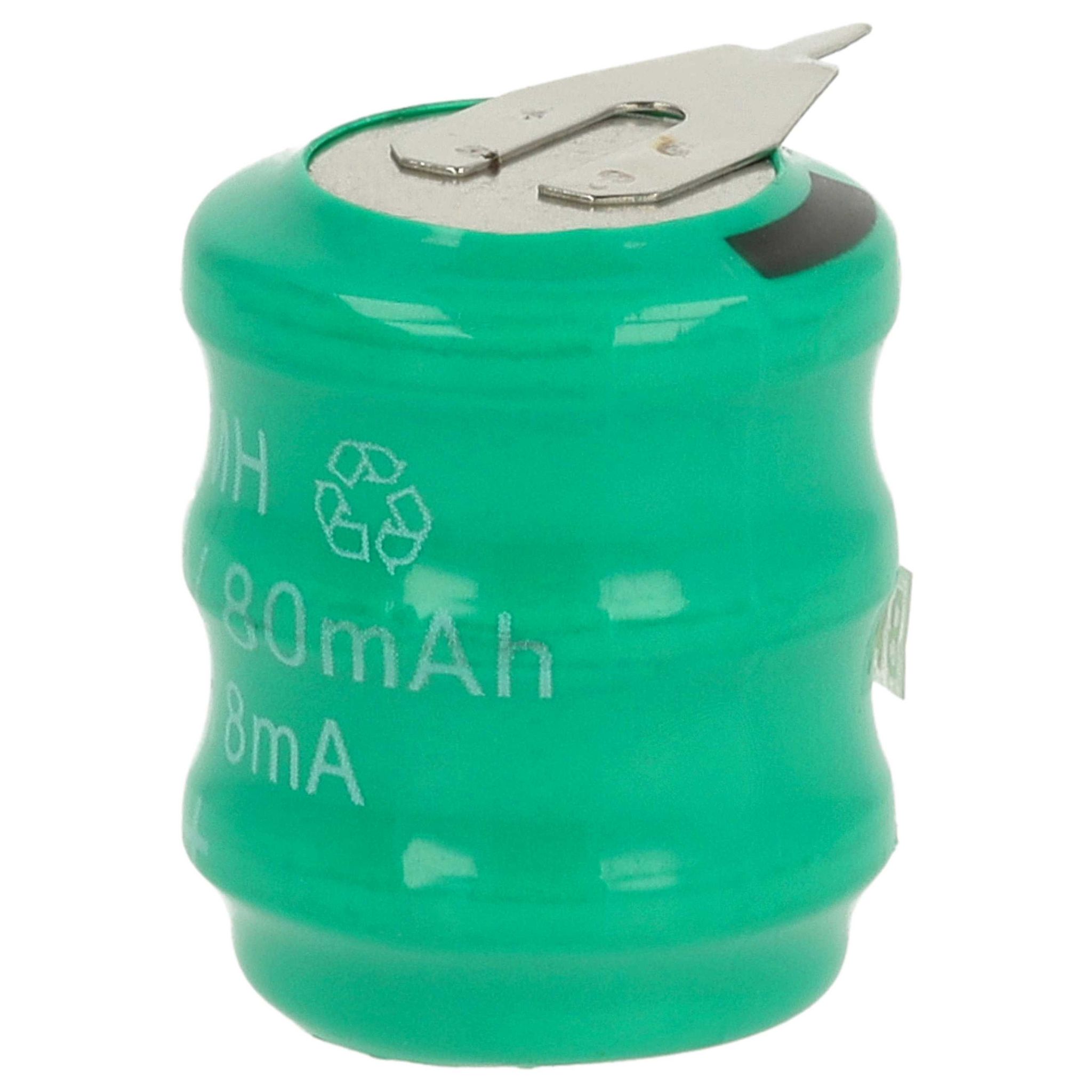 Vhbw Knopfzellen Akku Typ V80h (nimh, 80mah, 3.6v) Säule Mit 3 Zellen, 2 Pins Printanschluss, Wiederaufladbar