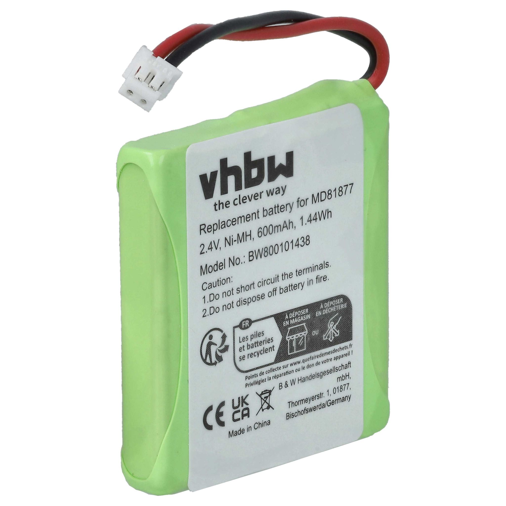 Vhbw Nimh Akku 600mah (2.4v) Kompatibel Mit Schnurlos Festnetz Telefon Avm / Fritzphone Mt-d Ersatz Für 5m702bmx, Gp0827, Gp0845, Gphp70-r05.