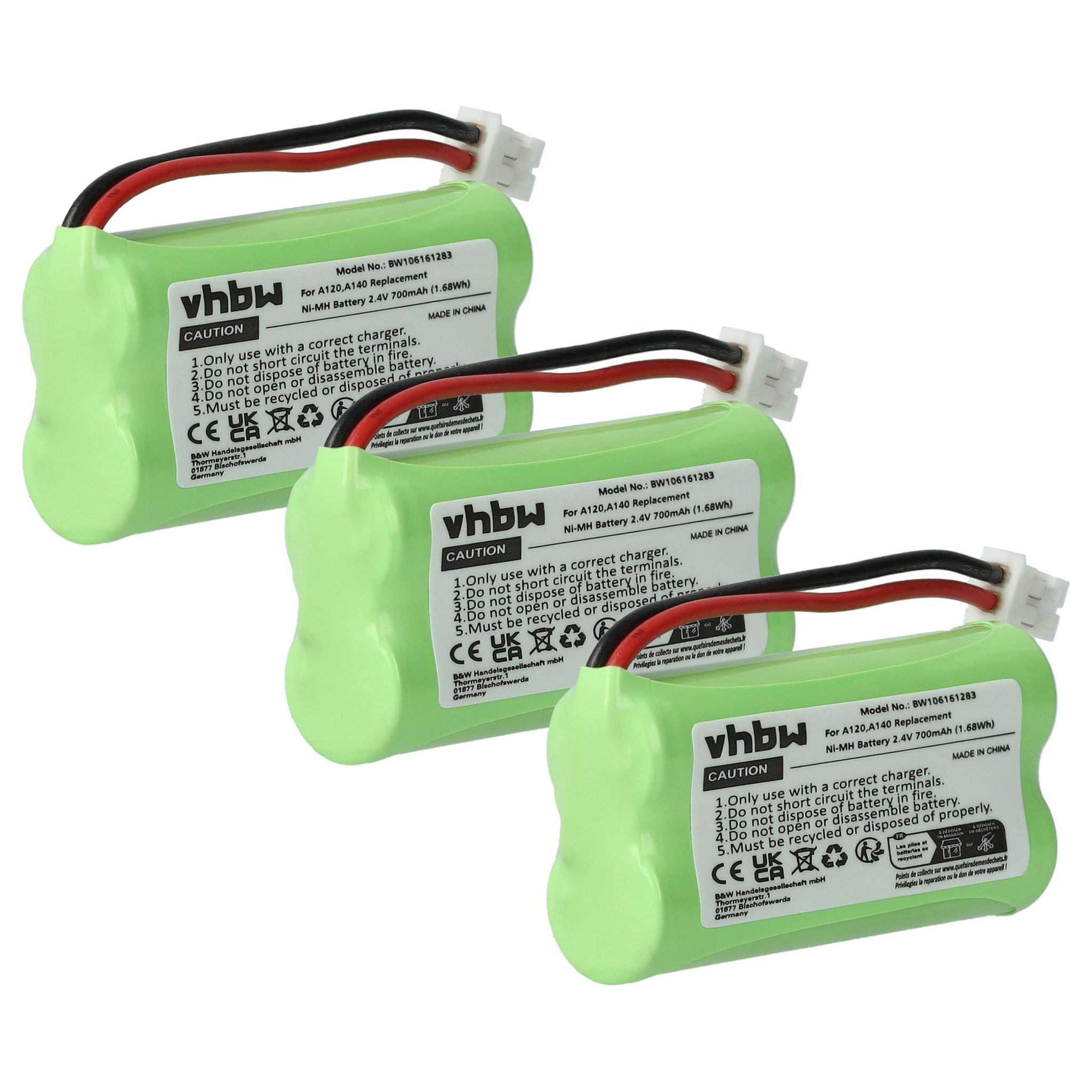 Vhbw - 3x Nimh Akku 700mah (2.4v) Kompatibel Mit Schnurlos Festnetz Telefon Universum Cl15, Sl15 Ersatz Für V30145-k1310-x359, V30145-k1310-x383.