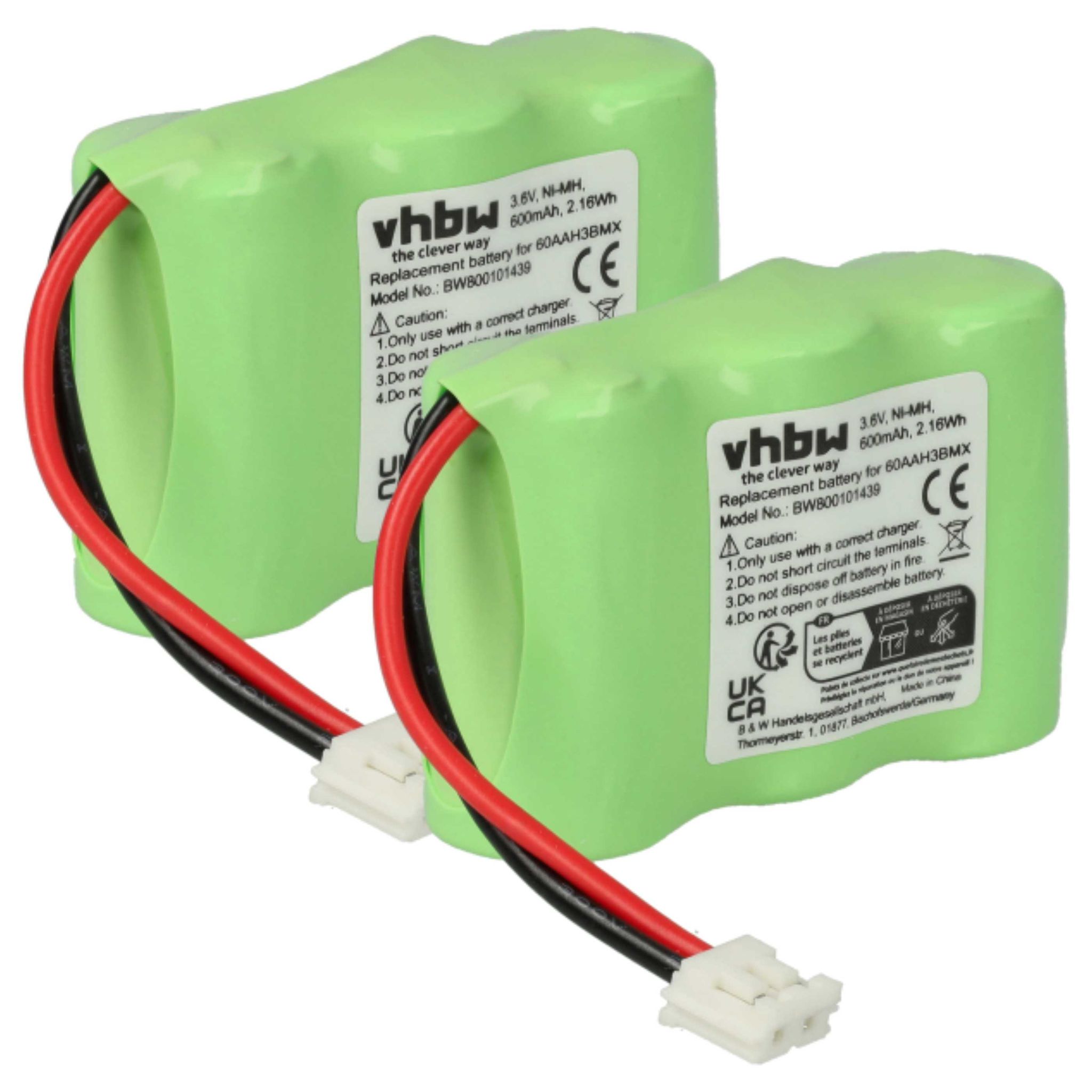 Vhbw - 2x Akku Kompatibel Mit Philips Evalia 5800, Icana, Evalia 5600, Evalia 5600c Schnurlos Festnetz Telefon (600 Mah, 3,6 V, Nimh) Grün