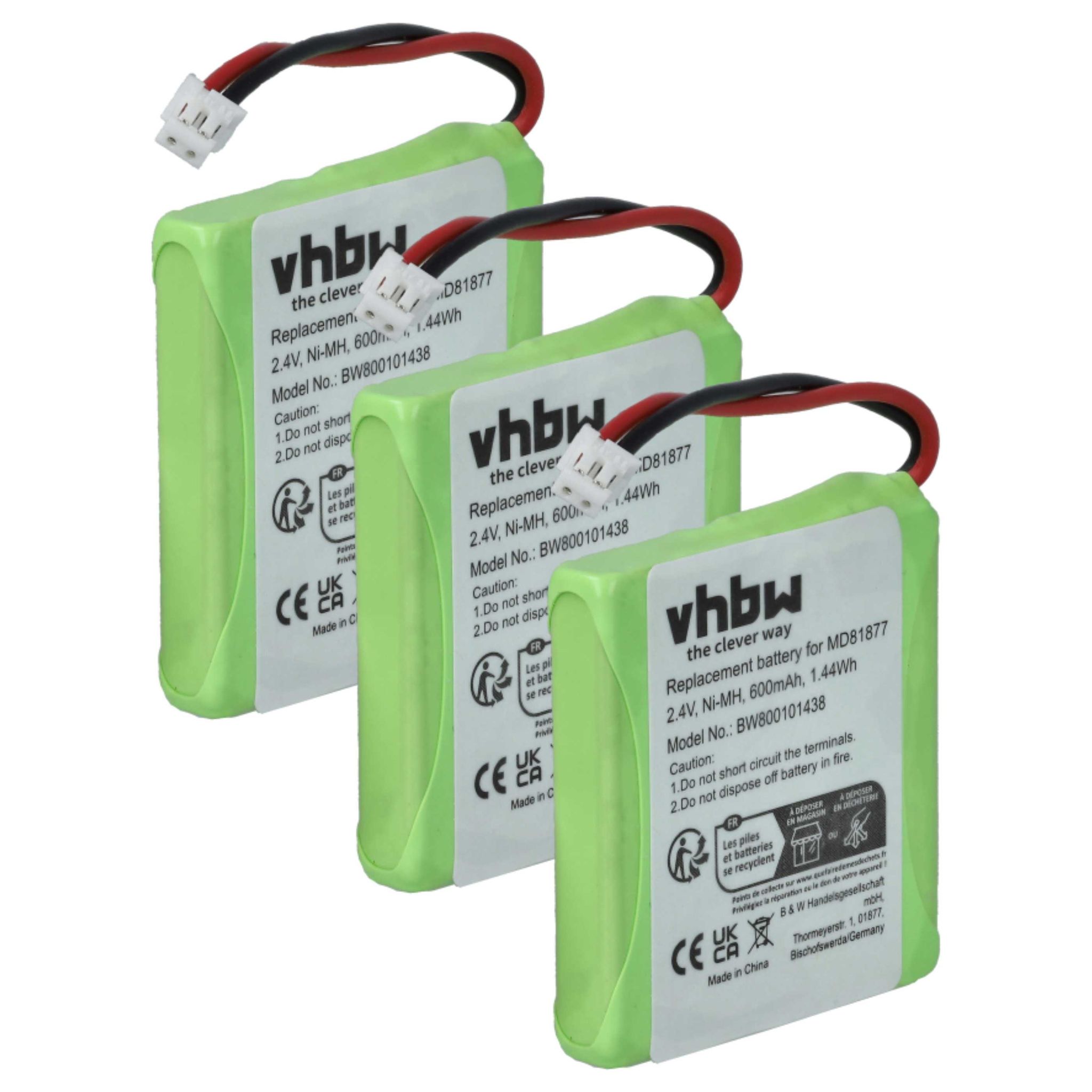 Vhbw 3x Akku Kompatibel Mit Idect S2 S2i Schnurlos Festnetz Telefon (600 Mah, 2,4 V, Nimh)