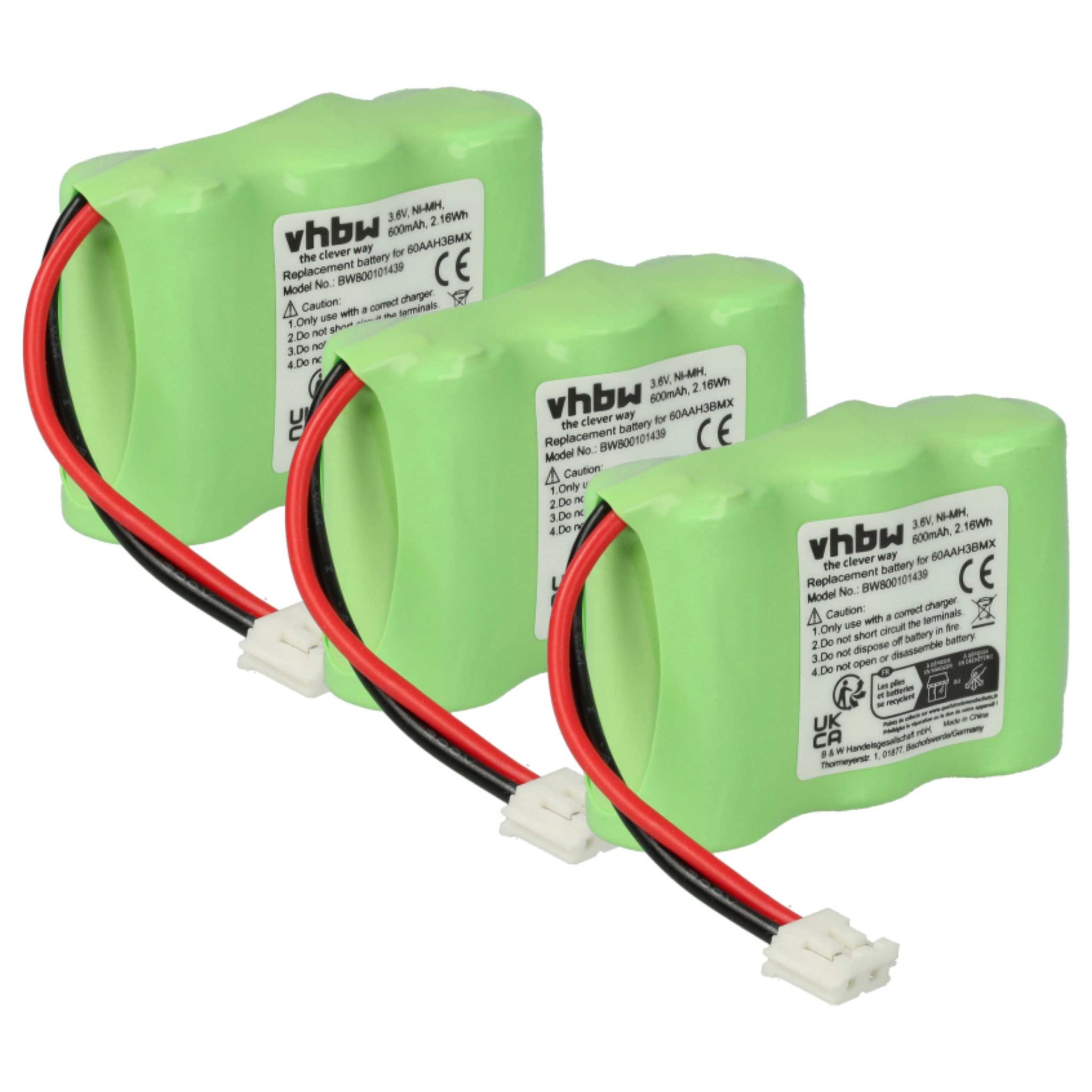 Vhbw - 3x Akku Kompatibel Mit Ascom Adesso Schnurlos Festnetz Telefon (600 Mah, 3,6 V, Nimh) Grau