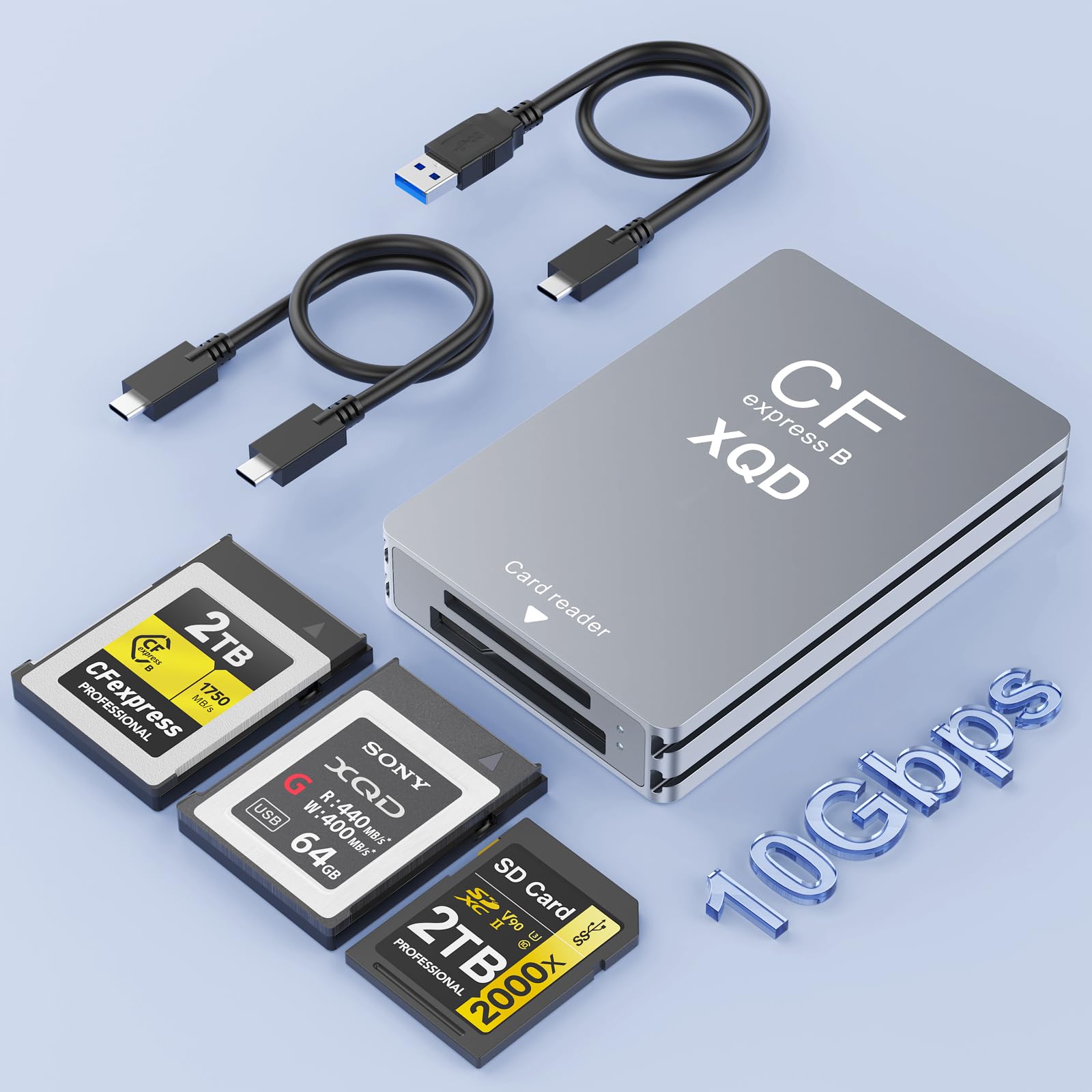 3-in-1-kartenleser Für Cfexpress Typ-b, Xqd Und Sd-karten, Usb 3.1 (gen 2) 10 Gbit/s. Der Cfexpress Typ-b-adapterkartenleser Ist Mit Usb-a- Und Usb-c-kabeln Kompatibel. Kompatibel Mit Windows, Mac, Li