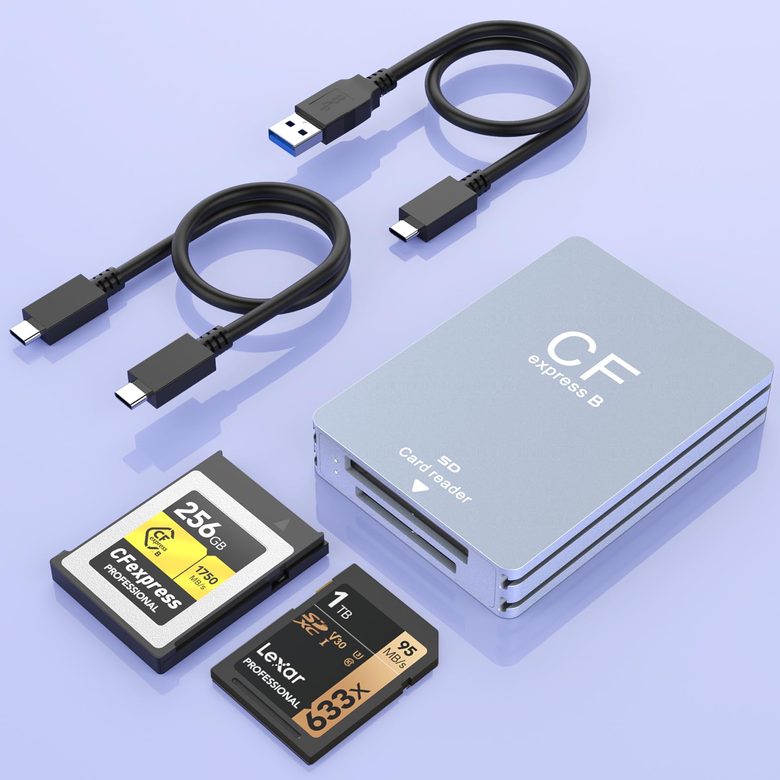 2-in-1 Cfexpress Typ-b- Und Sd-kartenleser, Usb 3.1 (gen 2) 10 Gbit/s Cfexpress Typ-b-adapterkartenleser Mit Usb-a- Und Usb-c-kabel, Kompatibel Mit Windows/mac/linux/android