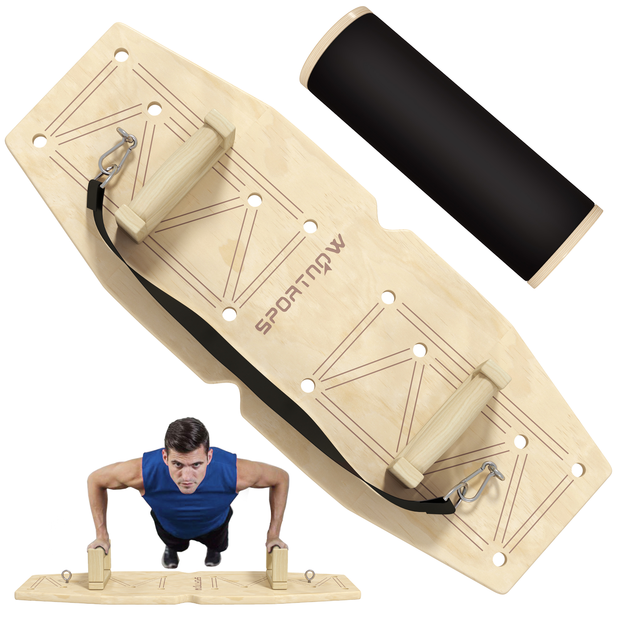 Push Up Bars Set, Liegestützgriffe Mit Trainingsboard & Widerstandsbändern, Holz