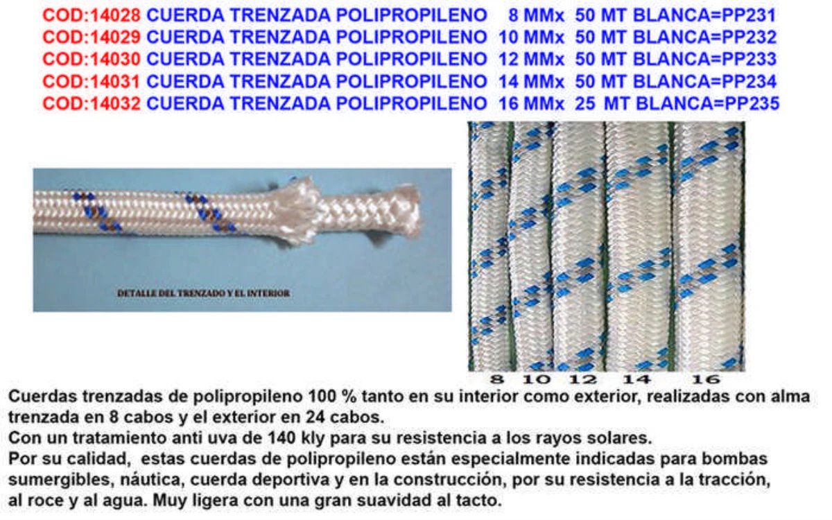 Geflochtenes Polypropylenseil 16 Mm X 25 M Weiß App235