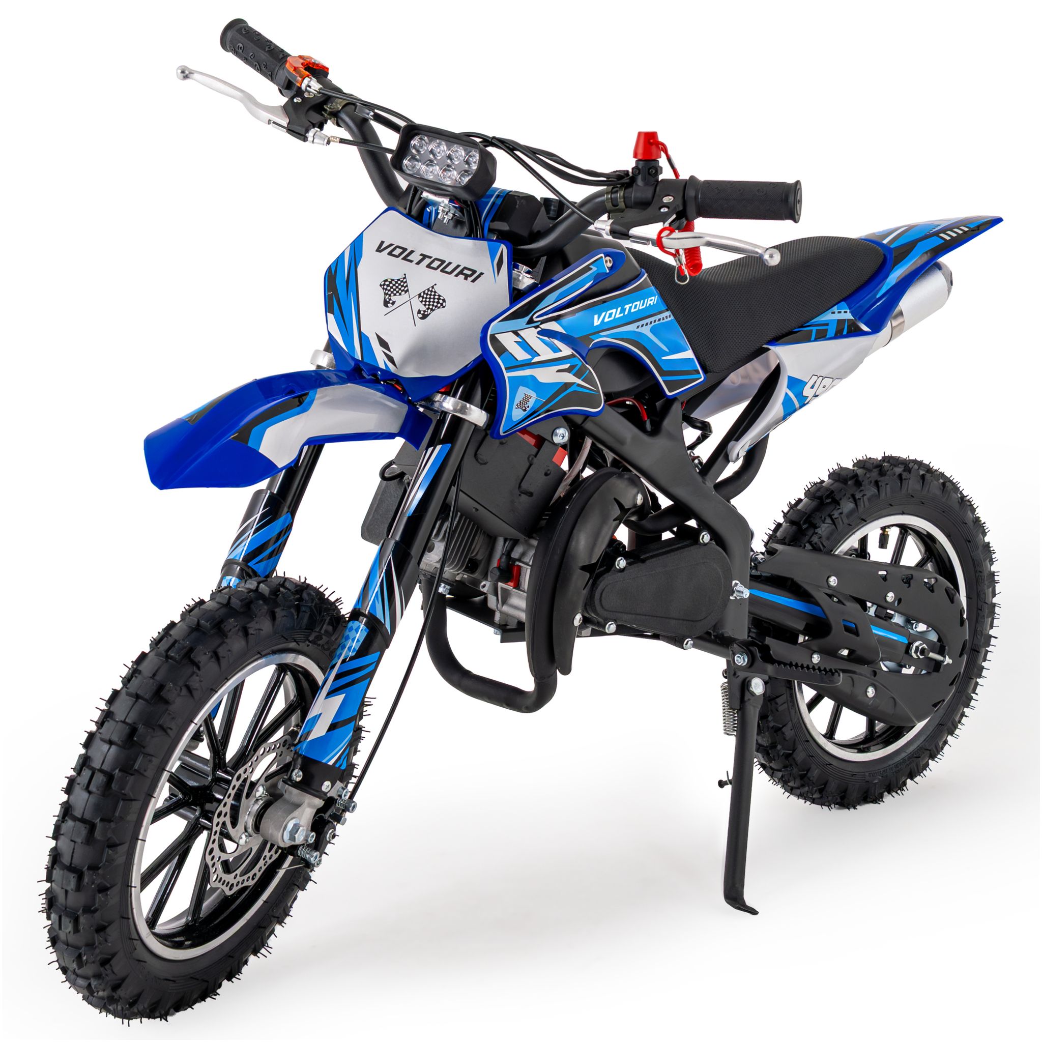 Cr49-e-blue Mini Cross 49cc Für Kinder Mit E-start Und Pull-start, Led-licht, Akku 12v, Offroad Voltouri