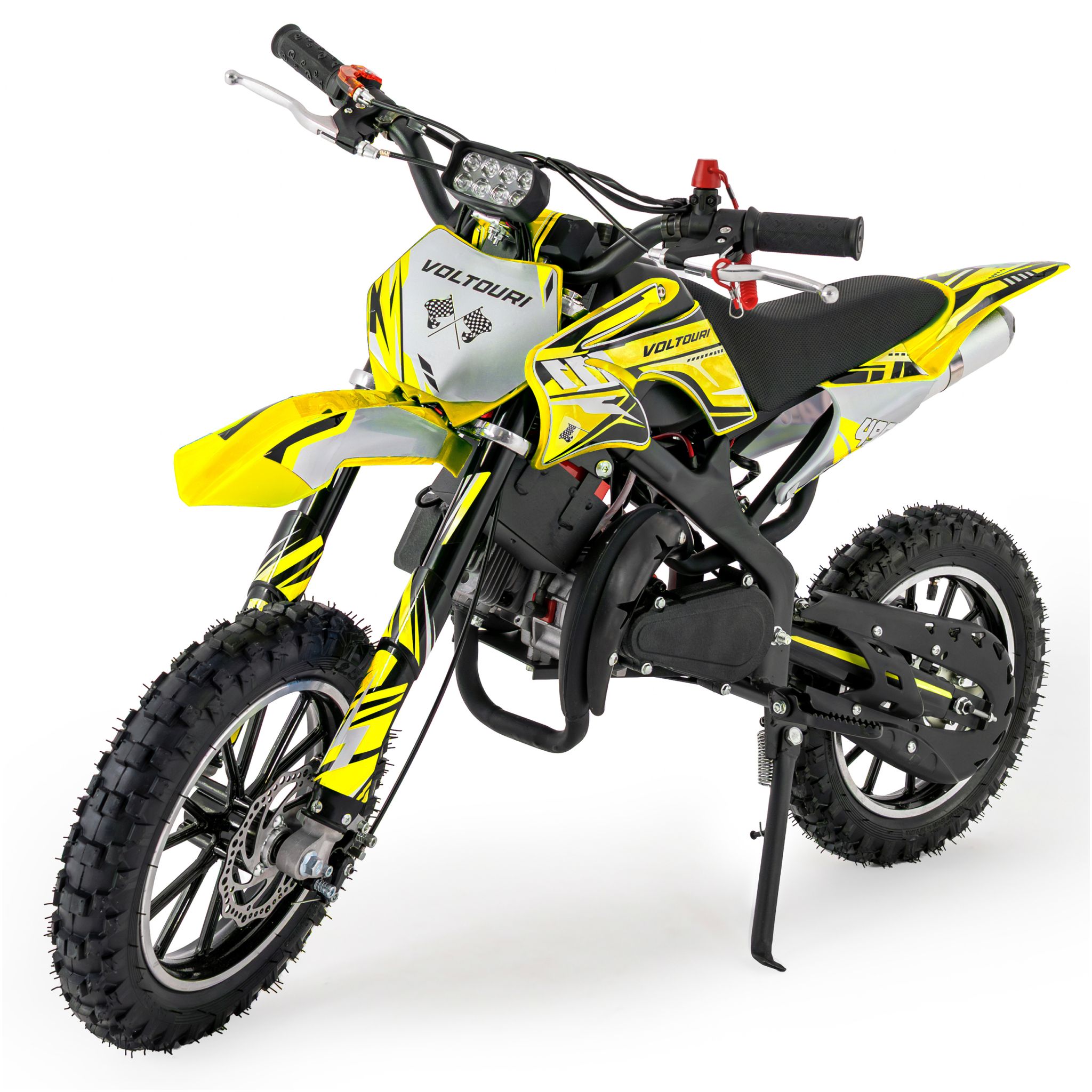 Cr49-e-yellow Mini Cross 49cc Für Kinder Mit E-start Und Pull-start, Led-licht, Akku 12v, Offroad Voltouri
