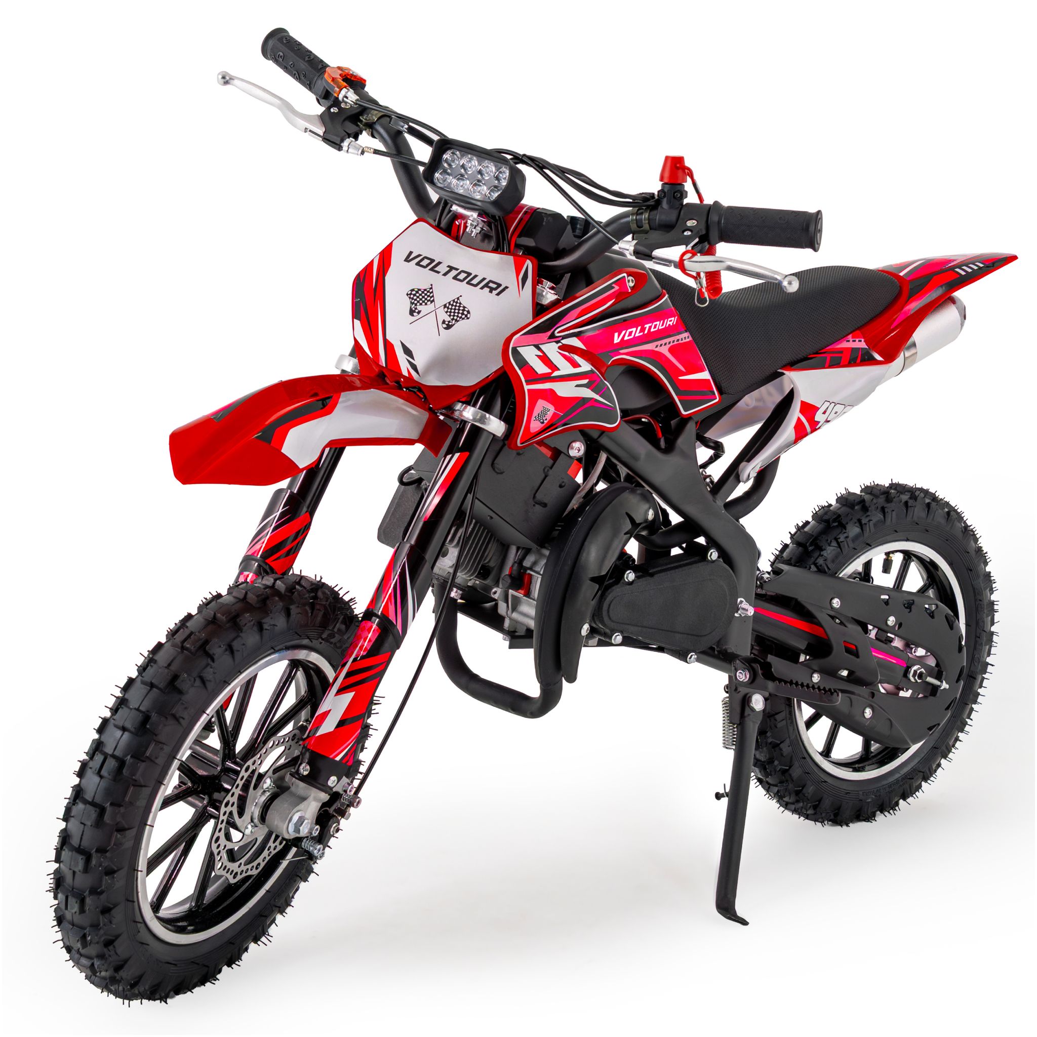 Cr49-e-red Mini Cross 49cc Dla Dzieci Z Rozruchem E-start I Pull-start, Lampą Led I Akumulatorem 12v, Offroad Voltouri