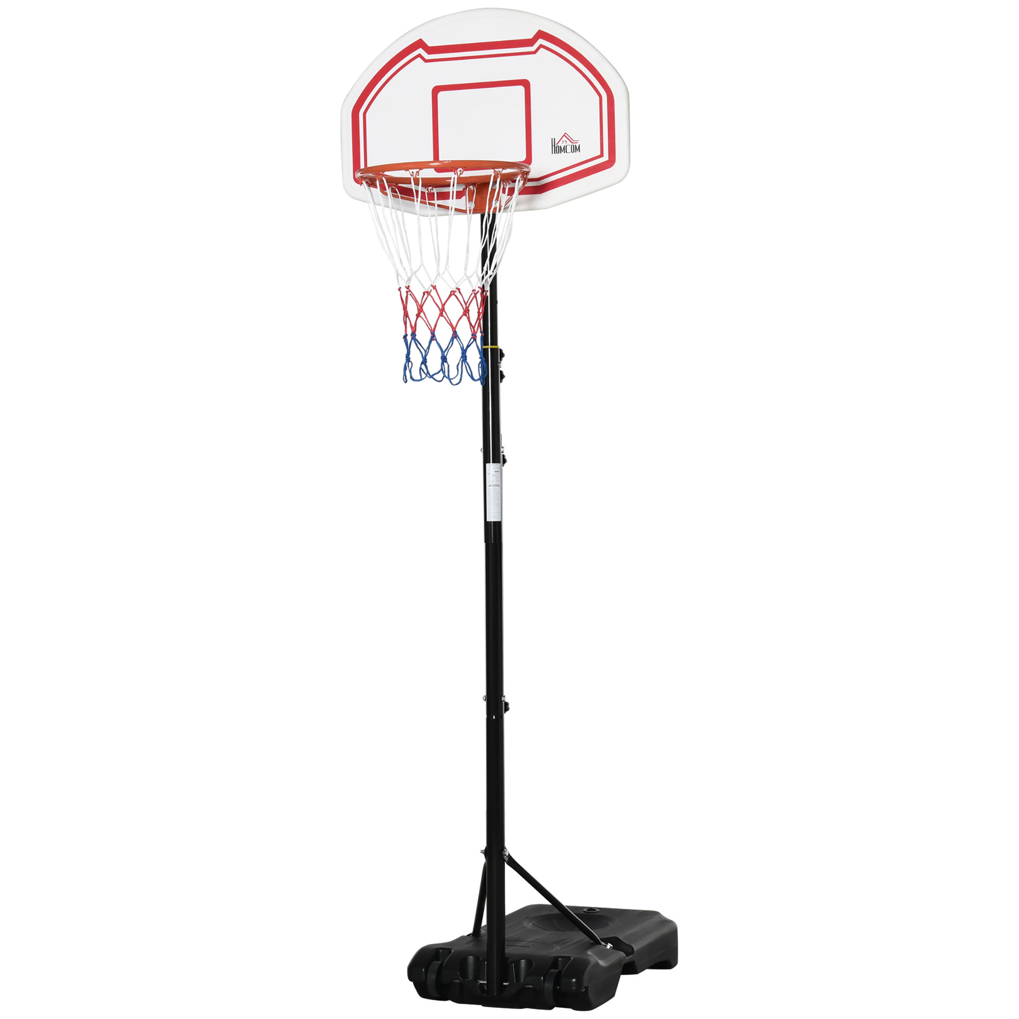 Homcom Outdoor-basketballkorb Mit Pfosten Und Backboard, Beschwertem Fuß, Rollen Und Verstellbarer Höhe (2,1–2,6 M) – Schwarz, Weiß, Rot