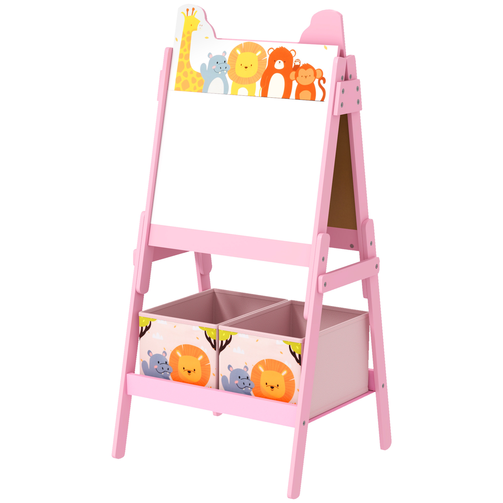 Rosa, Doppelseitige Kinderstaffelei Mit 2 Aufbewahrungsboxen Für Kinder Von 3-8 Jahren, 49 X 53,5 X 113 Cm