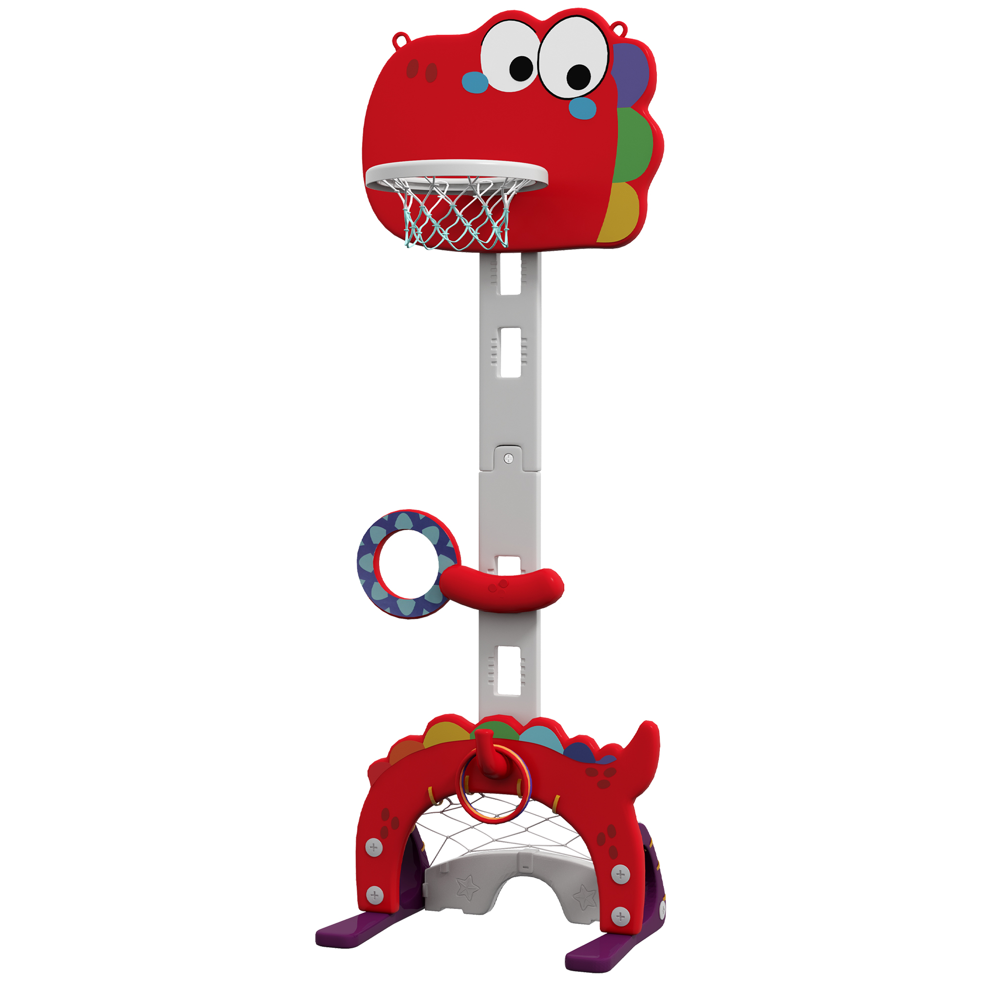 Canestro 5-in-1 Kinder-basketballkorb, Höhenverstellbar, Fußball- Und Golftor, Alter 3-6 Jahre, Rot