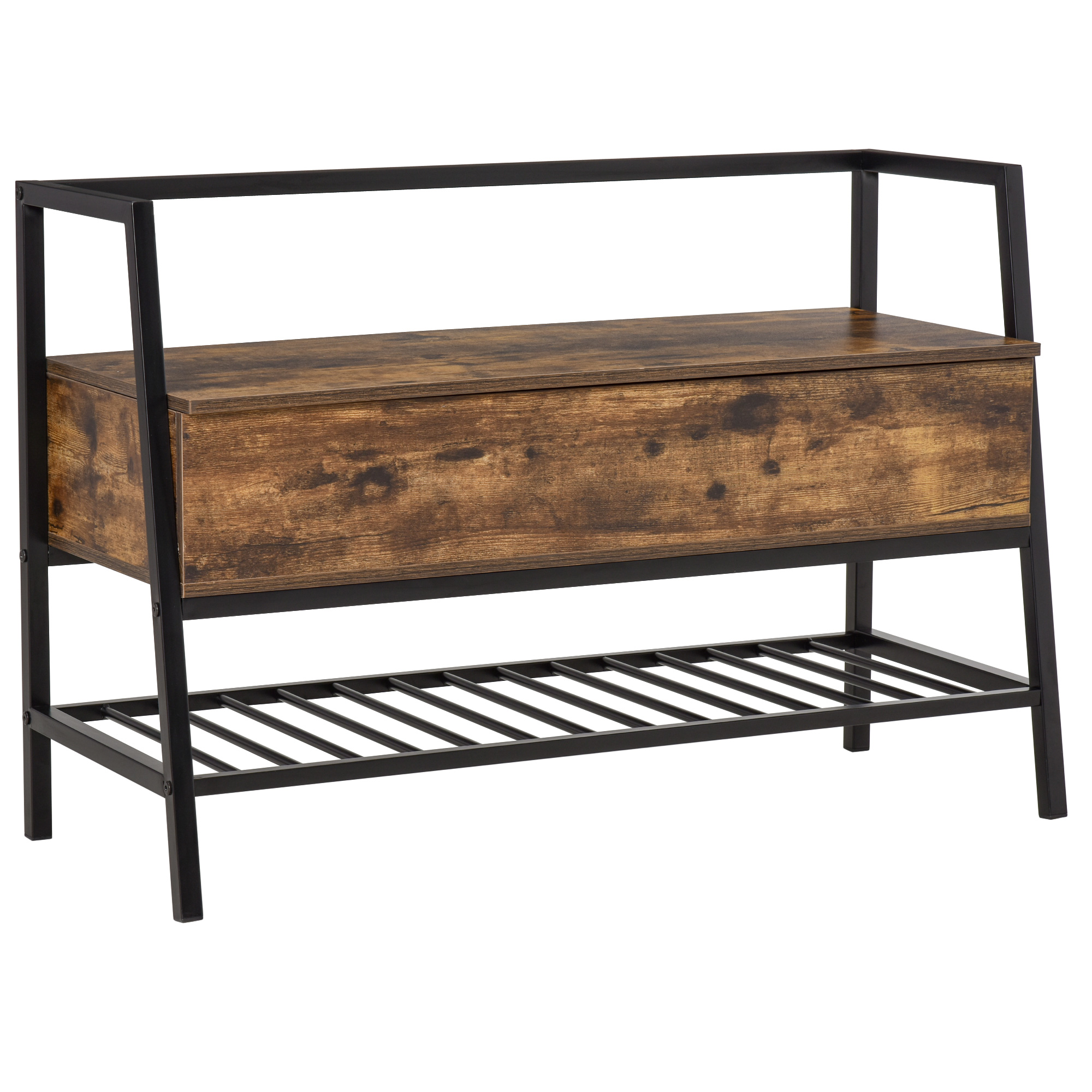 Schuhregal Im Vintage-industriestil Mit Fächern, Holz Und Metall, Rustikales Braun, 90 X 37 X 60 Cm