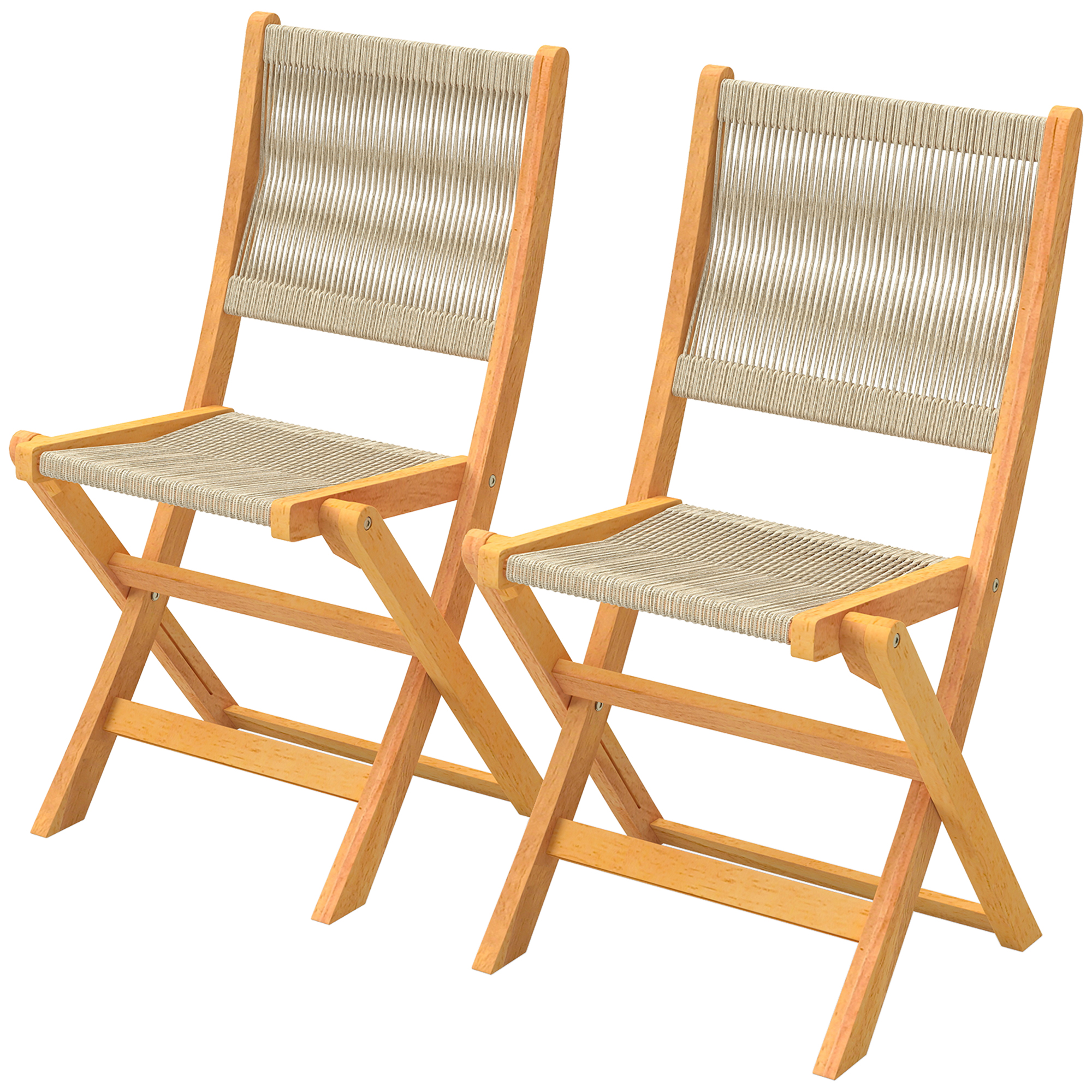 2er-set Klappbare Gartenstühle Aus Pe-rattan Und Akazienholz, Max. Belastbarkeit 160 Kg, Beige