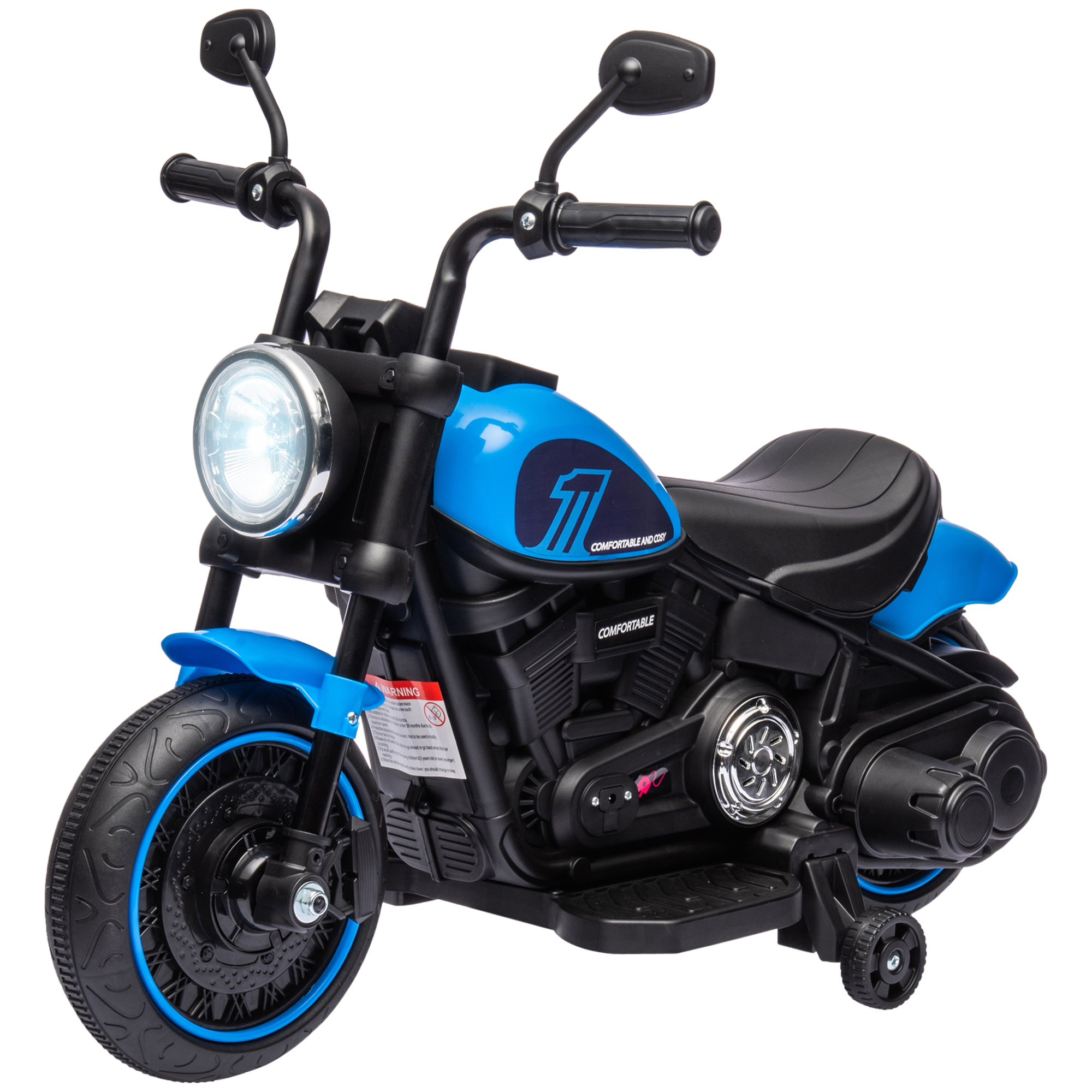 Elektrisches Motorrad Für Kinder Von 18 Bis 36 Monaten, Pp-metall, Stützräder, Blauer Und Schwarzer Scheinwerfer, 76 X 42 X 57 Cm