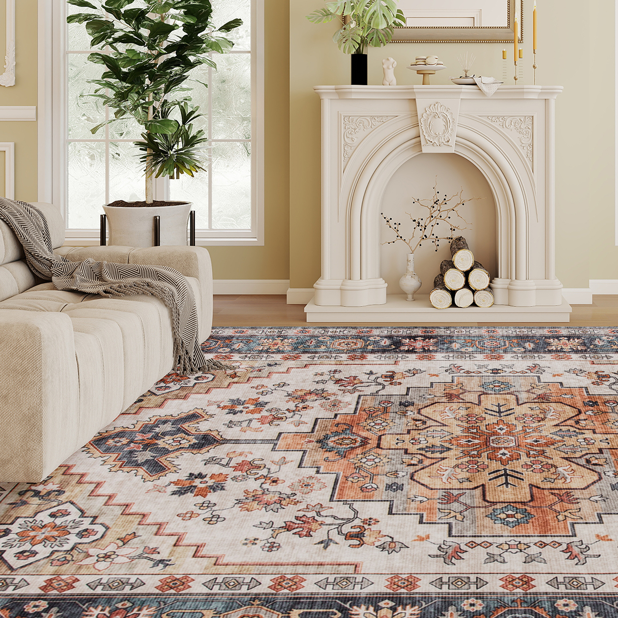 Kurzfloriger, Rutschfester Teppich Im Boho-stil Für Wohn- Und Schlafzimmer, 230 X 160 Cm, Braun