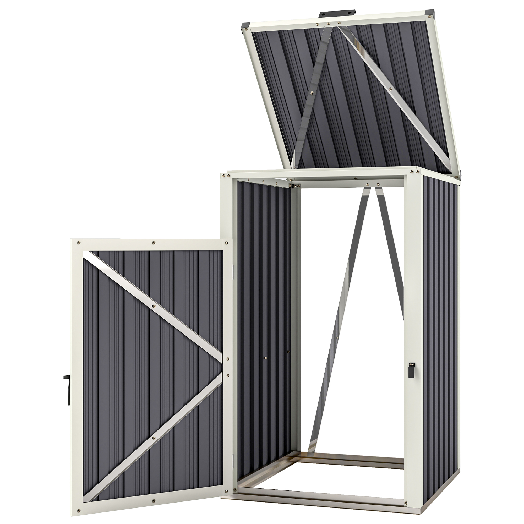 240-liter-mülltonnenbox Für Den Außenbereich Mit 180°-klappdeckel – Verzinkter Stahl, 73 X 81 X 122 Cm, Dunkelgrau