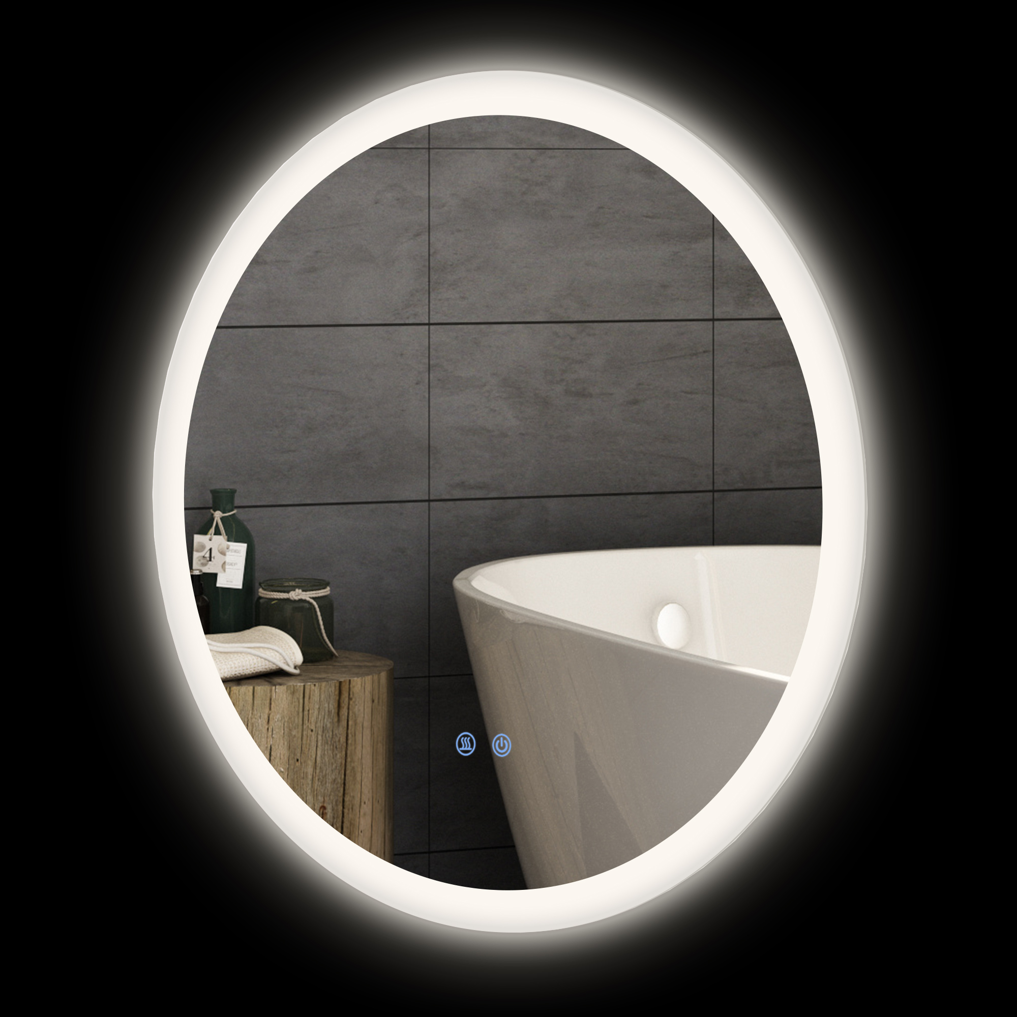 Runder Led-badezimmerspiegel Ø 60 Cm Zur Wandmontage Mit 3-farbiger Touch-beleuchtung, 29 W, Grau