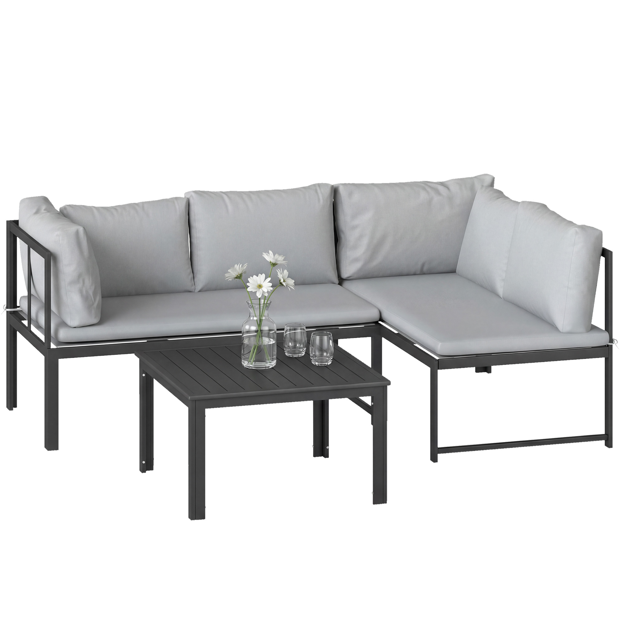 Modulares 4-sitzer-gartenlounge-set In Grau Mit Dicken 16 Cm Kissen