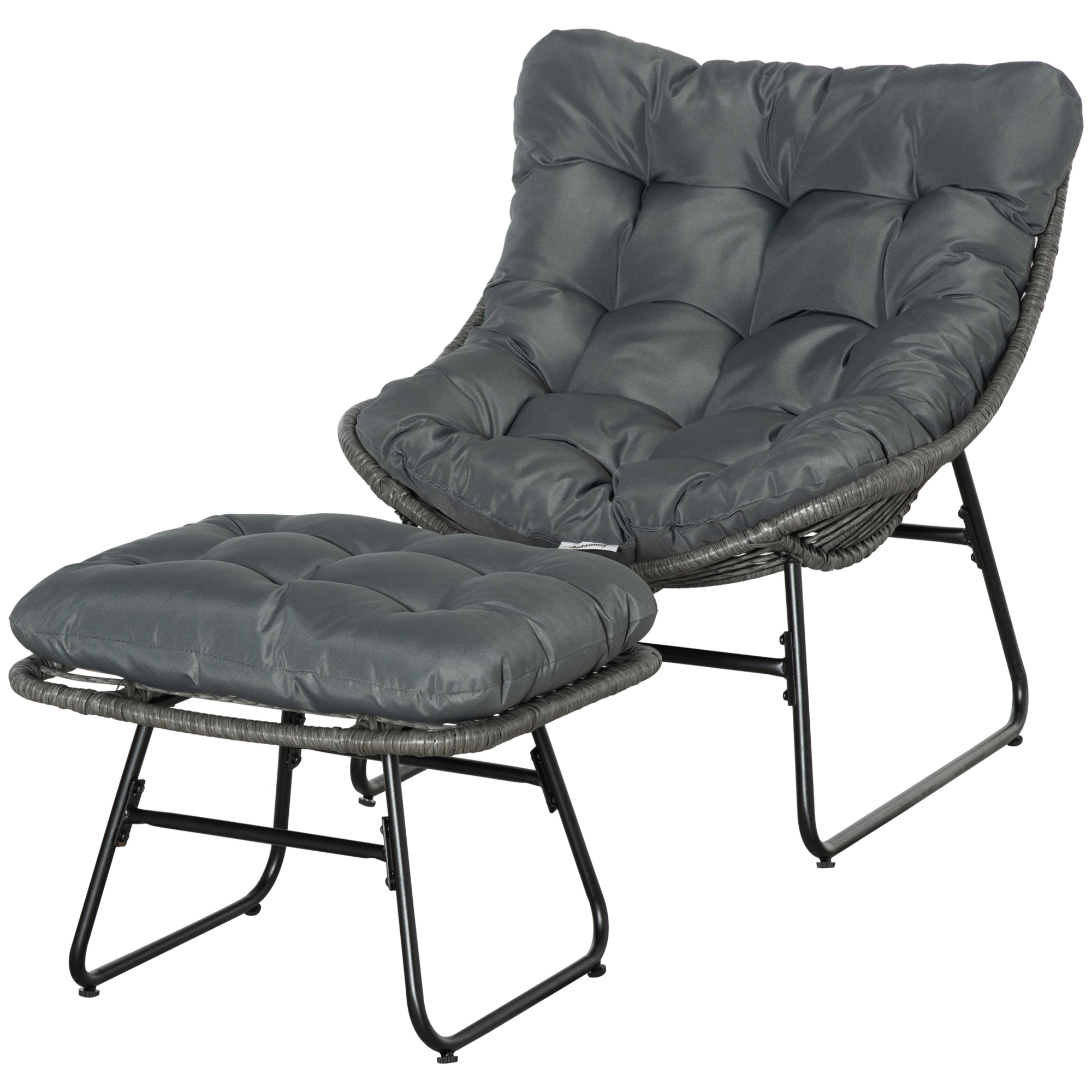Outsunny Gartensessel Aus Epoxidbeschichtetem Metall Und Rattan-optik-kunstharz Mit Fußstütze Und Weichen Kissen – Grau