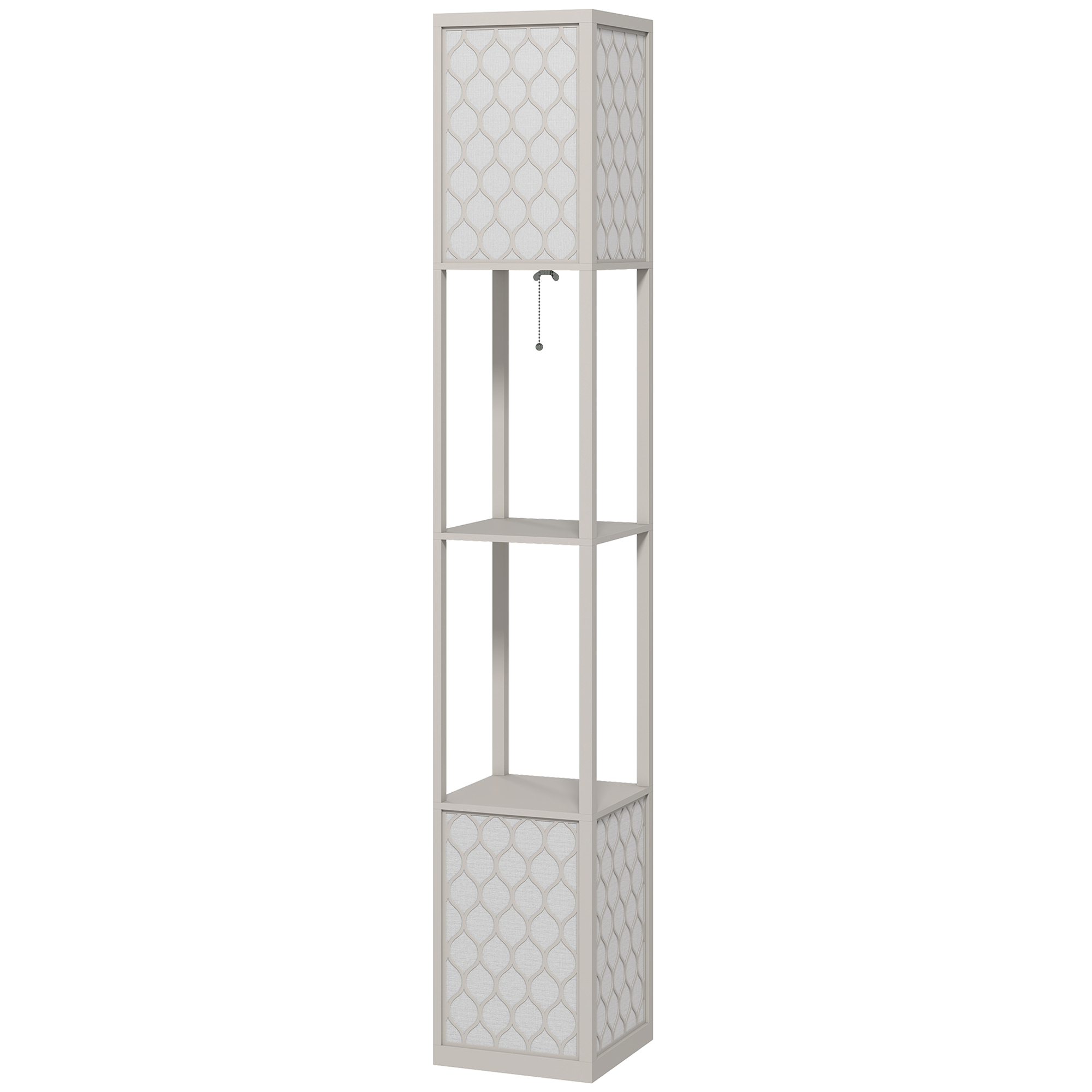 Graue Stehlampe Mit 2 Leuchten, 2 Ablagen, 4 Ebenen, Waben-mdf, 26 X 26 X 156 Cm