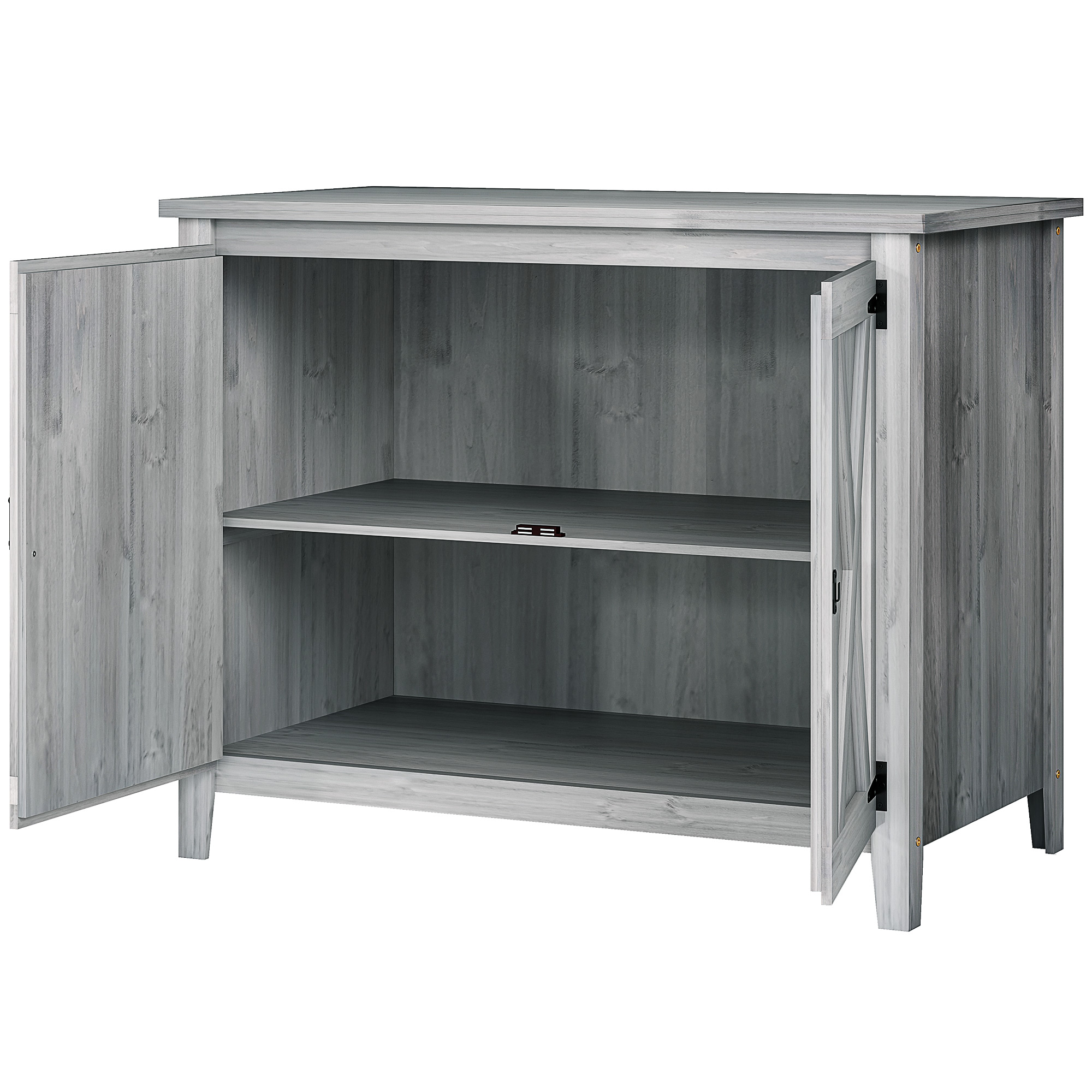 Hellgrauer Gartenschrank Aus Holz, 110 X 60 X 88,5 Cm, Mit Doppeltüren Und Regalböden