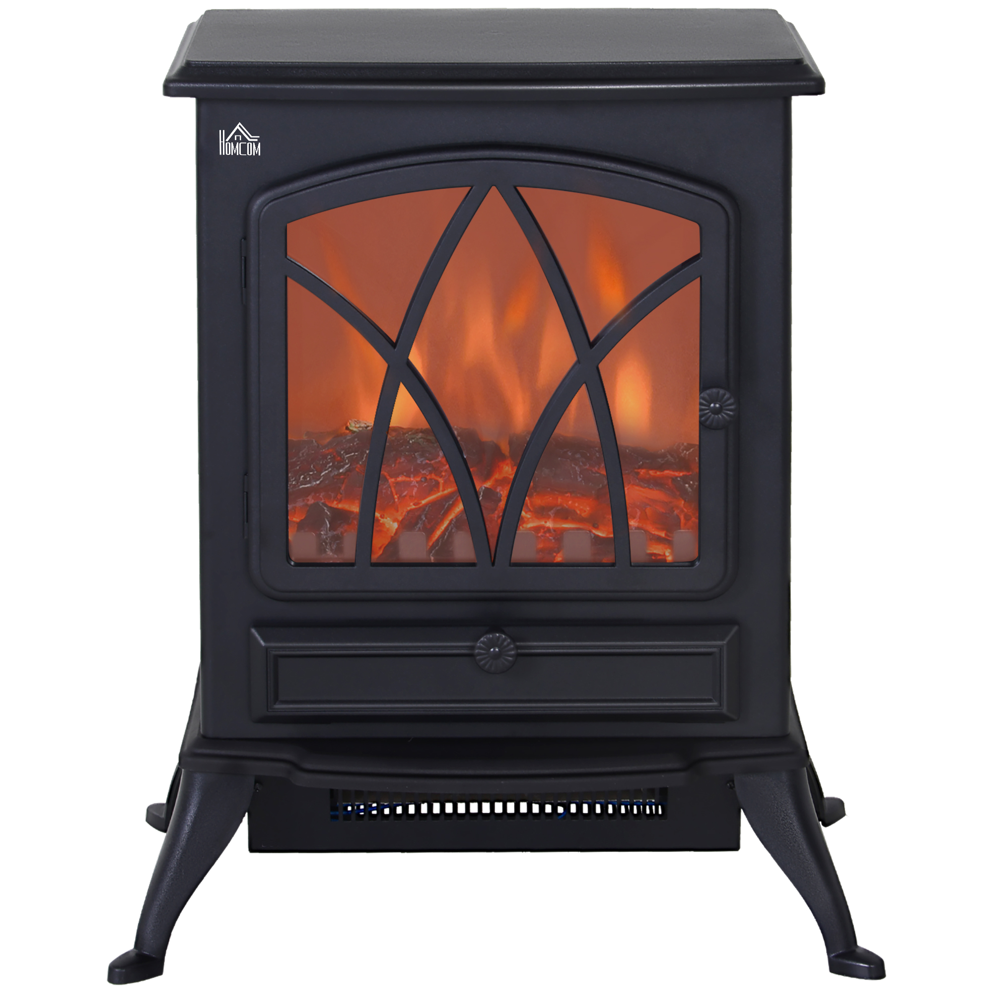 Elektrischer Kamin Im Retro-stil Mit Flammeneffekt, 1000–2000-w-thermostat, Einstellbare Beleuchtung, Schwarz