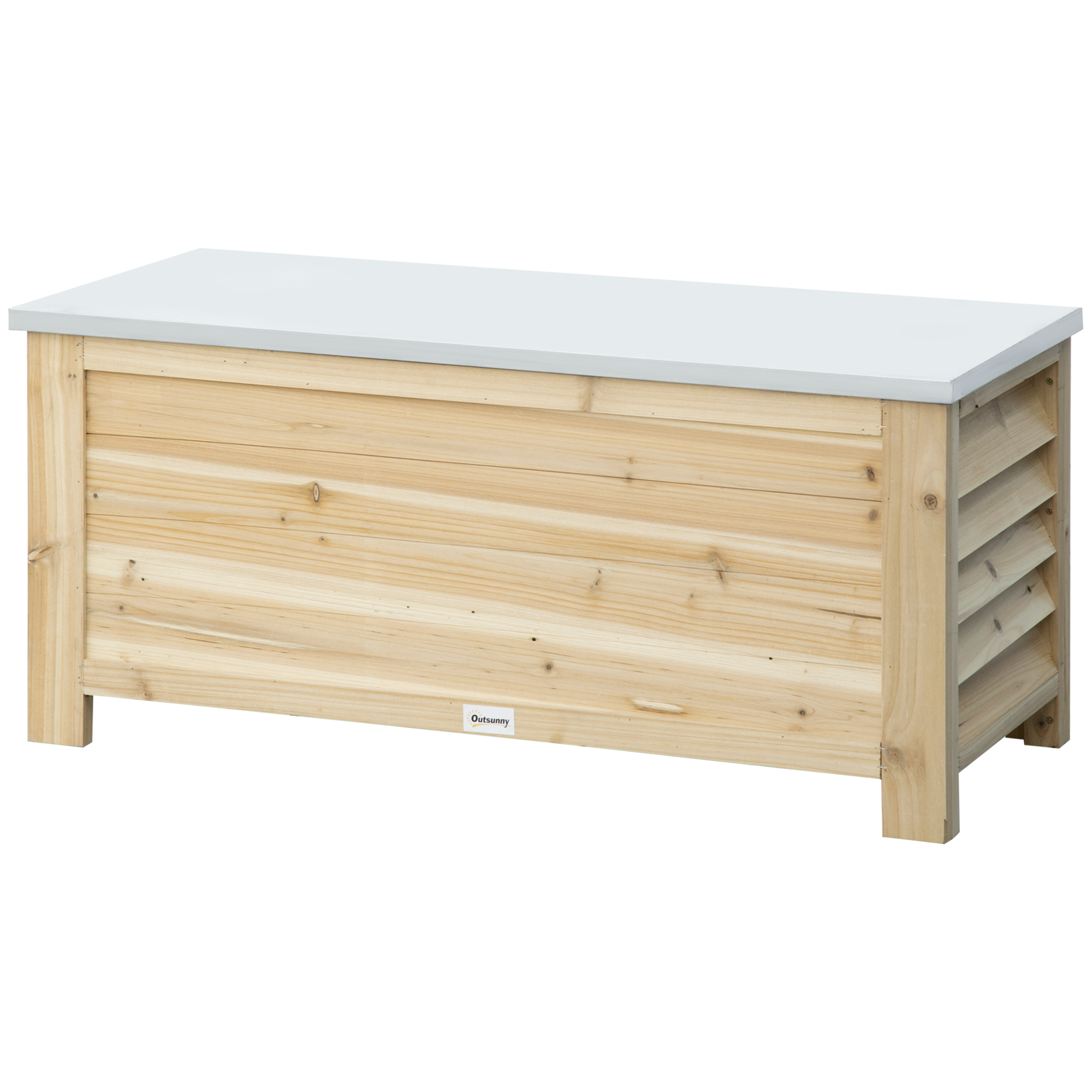 155-liter-gartenbox Aus Holz Mit Metalldeckel Und 2 Stoßdämpfern, 110 X 50 X 50 Cm, Holzoptik