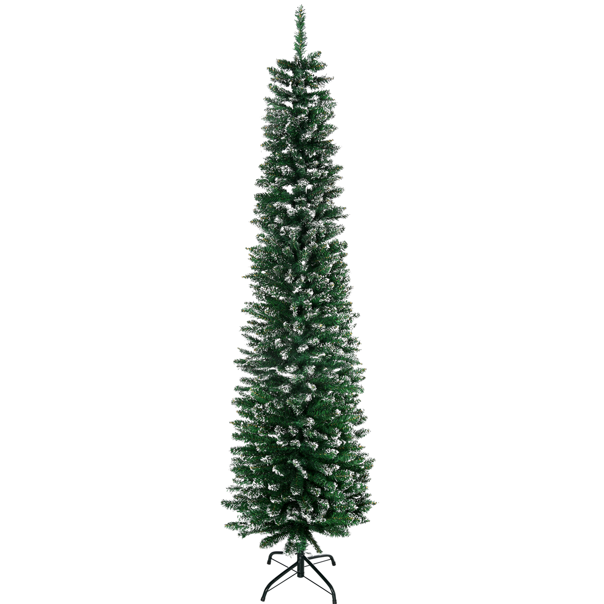 Schlanker, Hoher Und Schmaler Künstlicher, Schneebedeckter Weihnachtsbaum Mit 570 Zweigen, Abnehmbarer Und Zusammenklappbarer Ständer, Ø 53 X 190 Cm, Grün