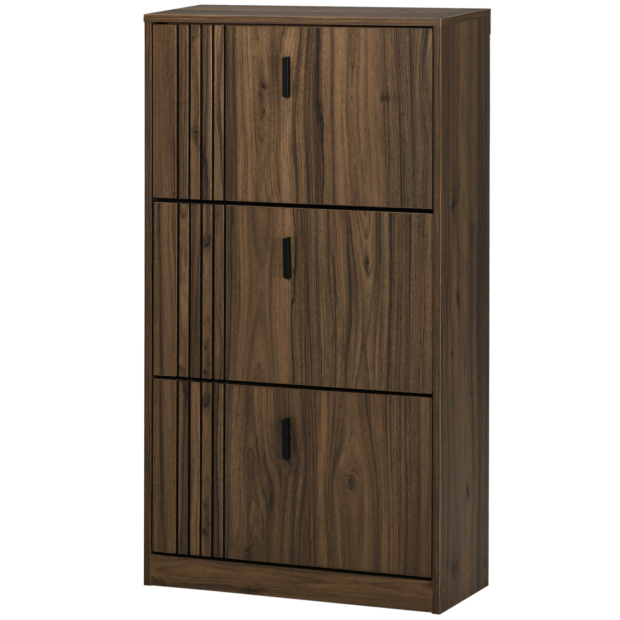 Dreitüriger Schuhschrank, 18 Paar, Großes Fassungsvermögen, Eingangsbereich, Flur, Wohnzimmer, 63 X 24 X 117 Cm, Dunkler Nussbaum
