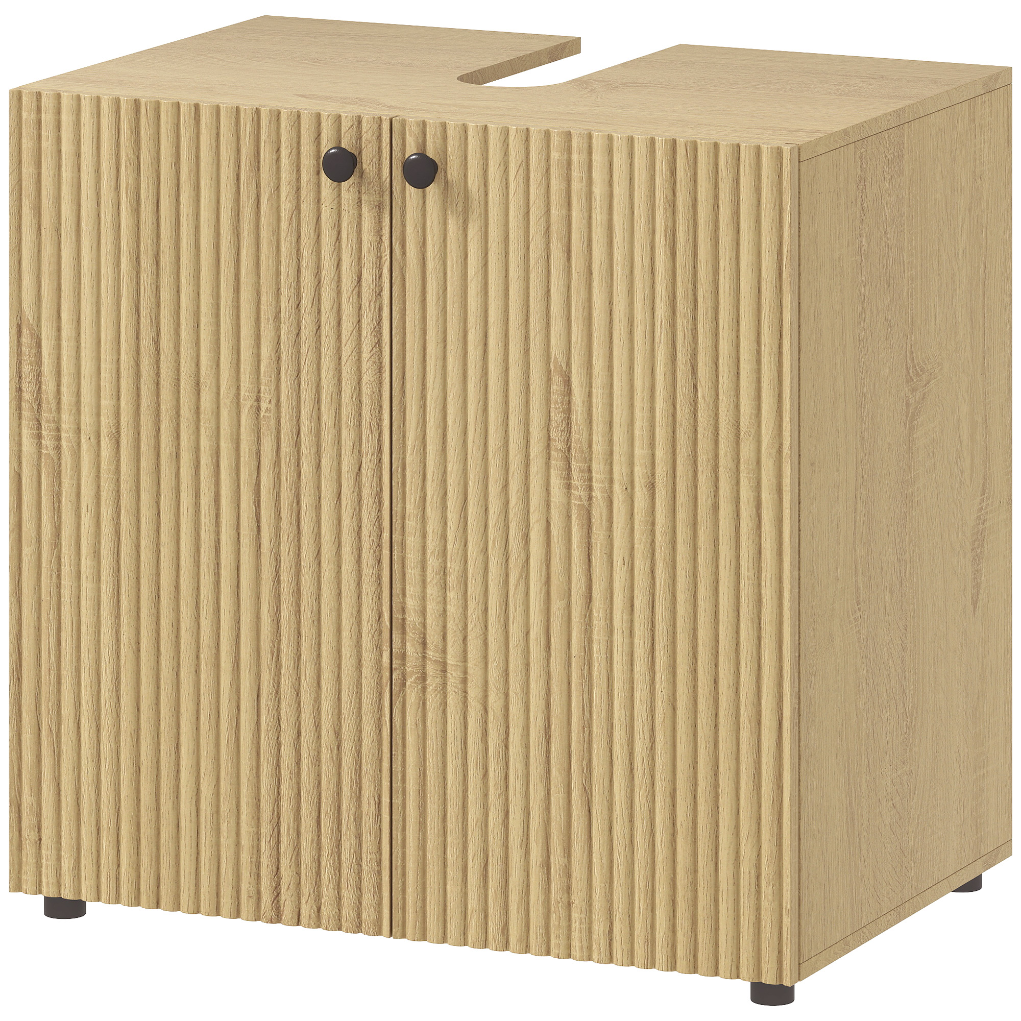 Badezimmerschrank Mit 2 Soft-close-türen, Verstellbarem Einlegeboden, 60 X 39,8 X 58,5 Cm, Naturholz