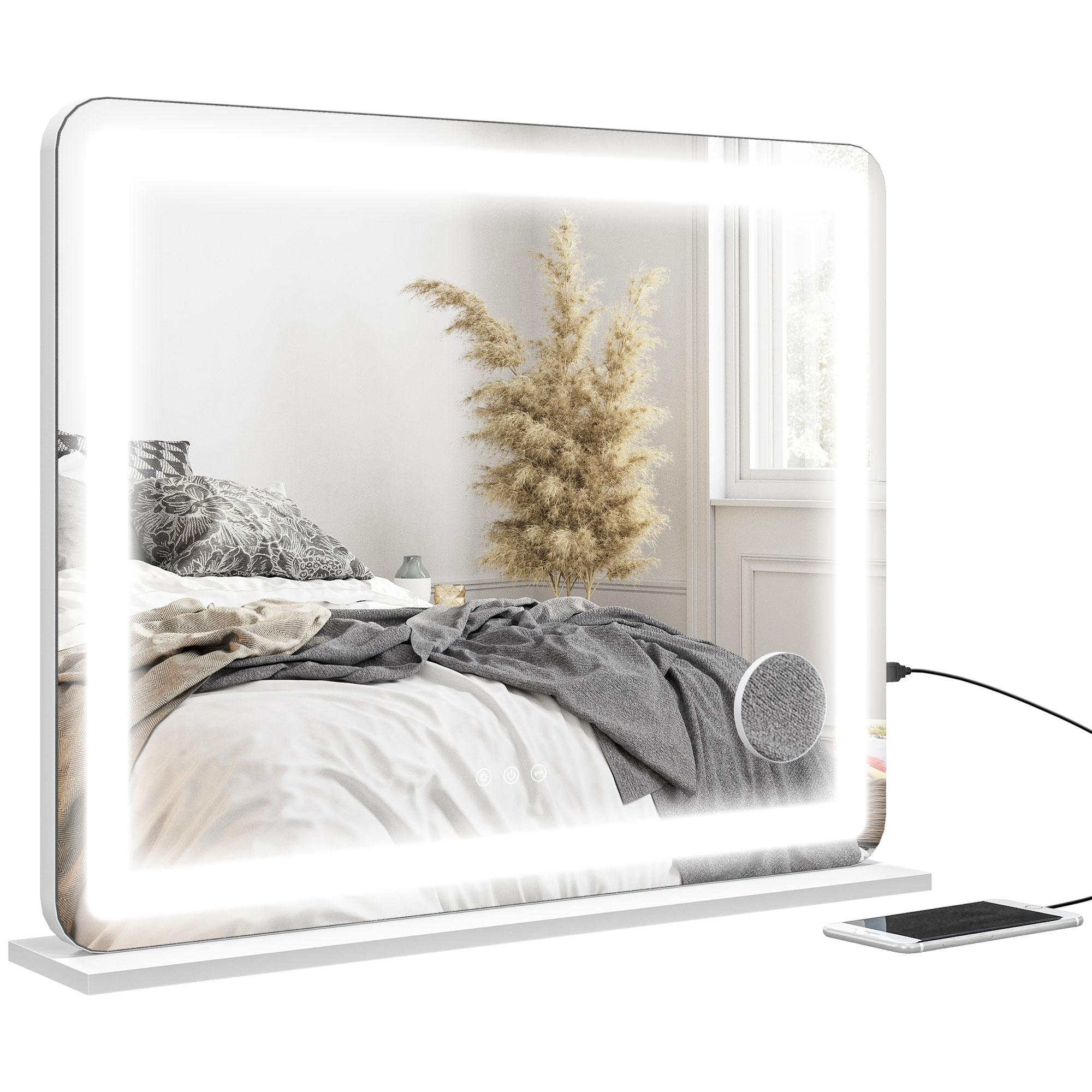 Kosmetikspiegel Mit Verstellbaren Leds, 10-facher Vergrößerung, Usb-anschluss Und Touch-bedienelementen, 80 X 62 X 14 Cm