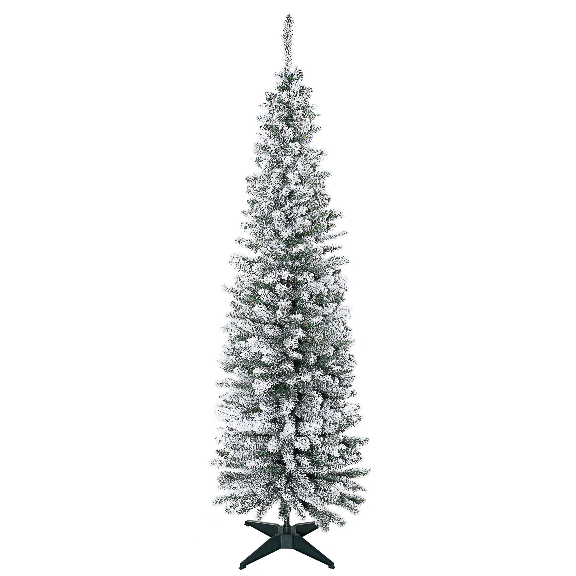 180 Cm Schlanker Weihnachtsbaum Mit Realistischen Zweigen, Hoher Und Schmaler, Schneebedeckter Baum Mit Klappbarem Ständer, Grün