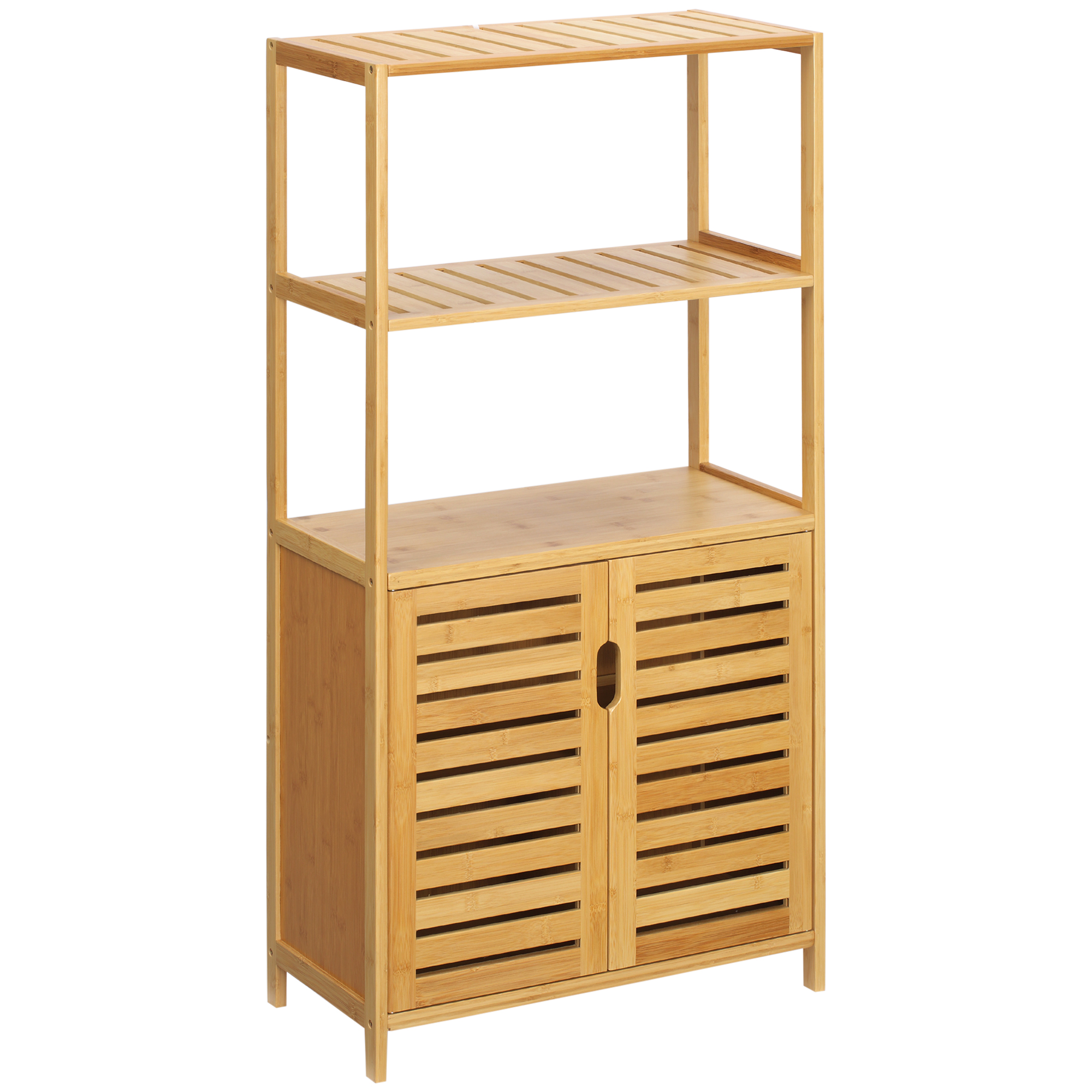 Bambus-badezimmerschrank 60x30x120cm Mit 2 Offenen Regalböden Und 2 Türen